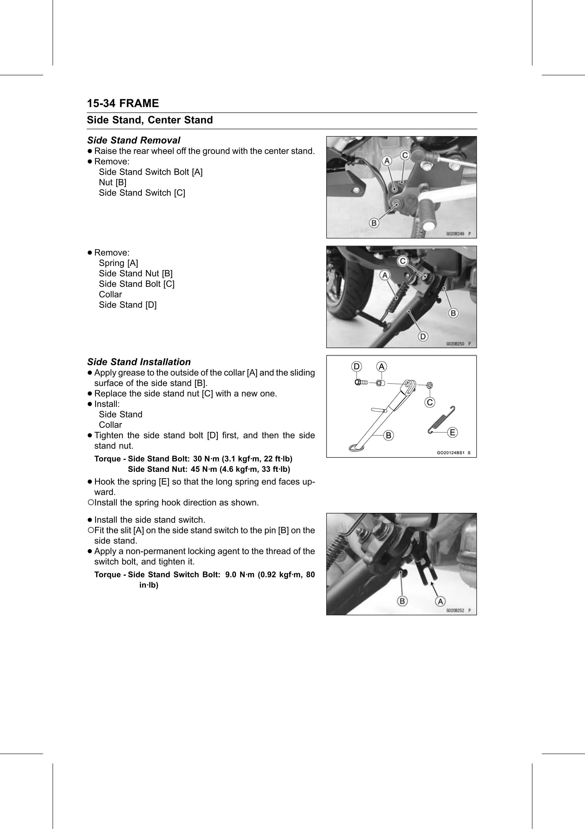 Service Manual (KLZ1000C) page 478 — Frame › Side Stand Installation
