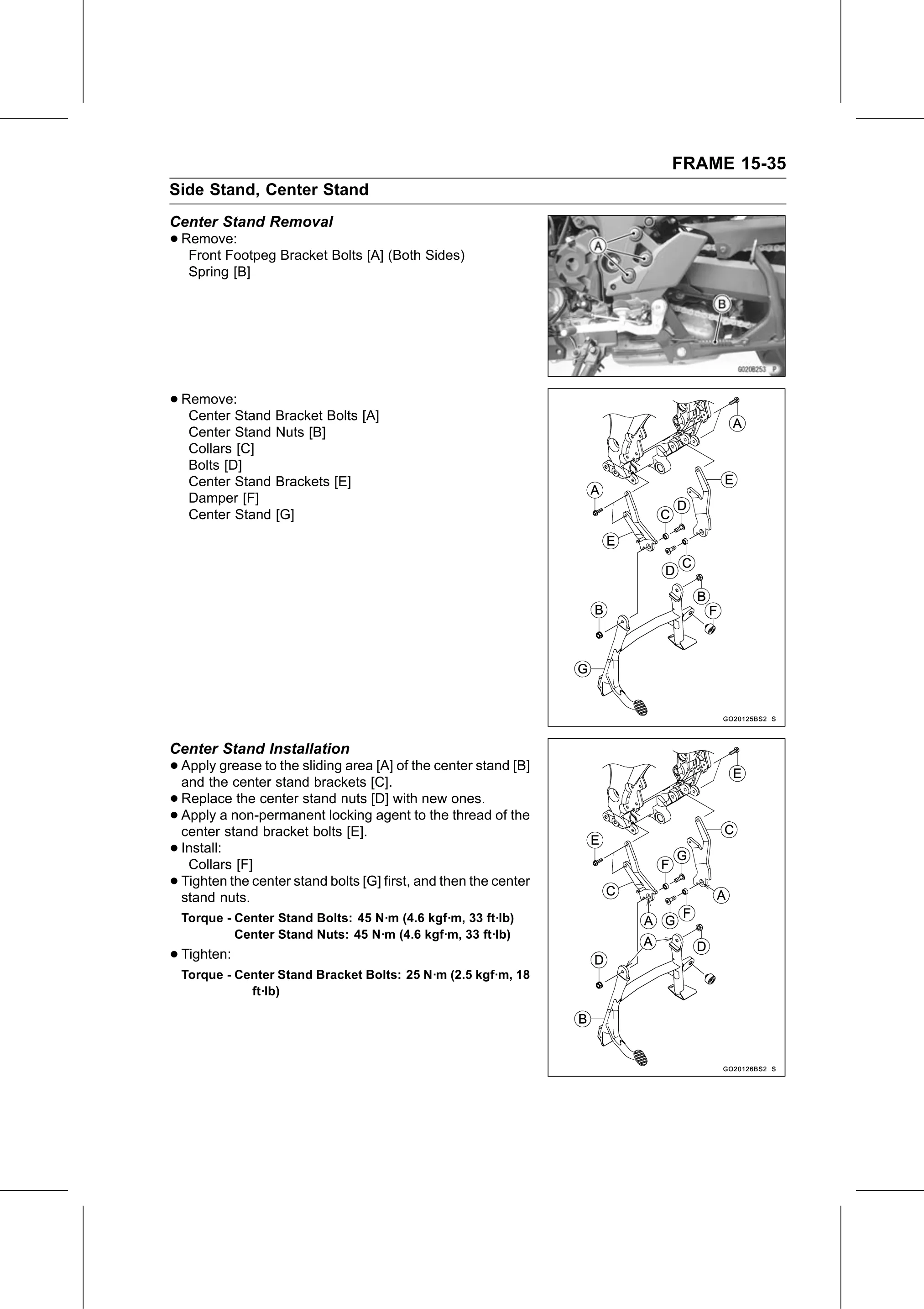 Service Manual (KLZ1000C) page 479 — Frame › Center Stand Installation