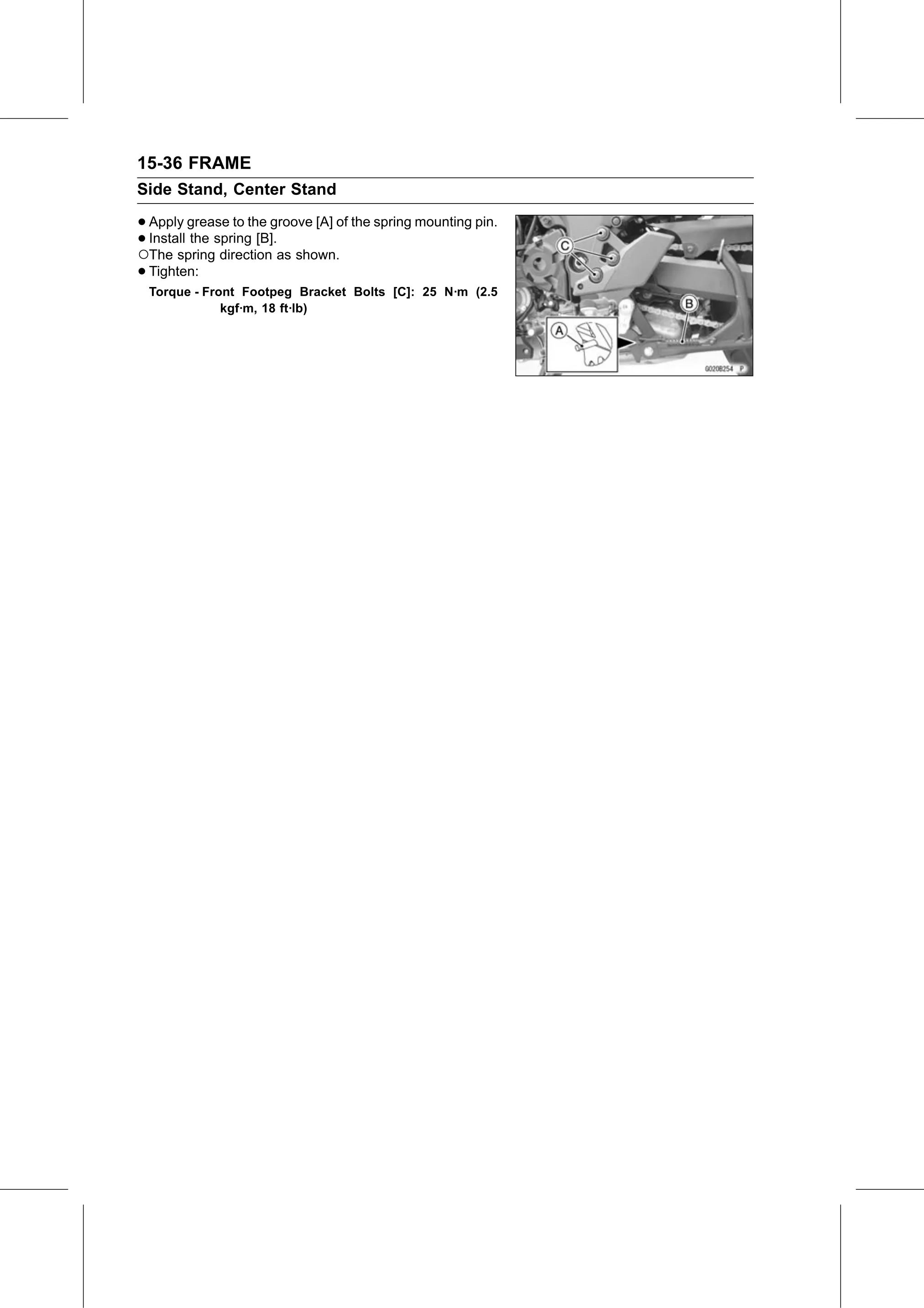 Service Manual (KLZ1000C) page 480 — Frame › Center Stand Installation