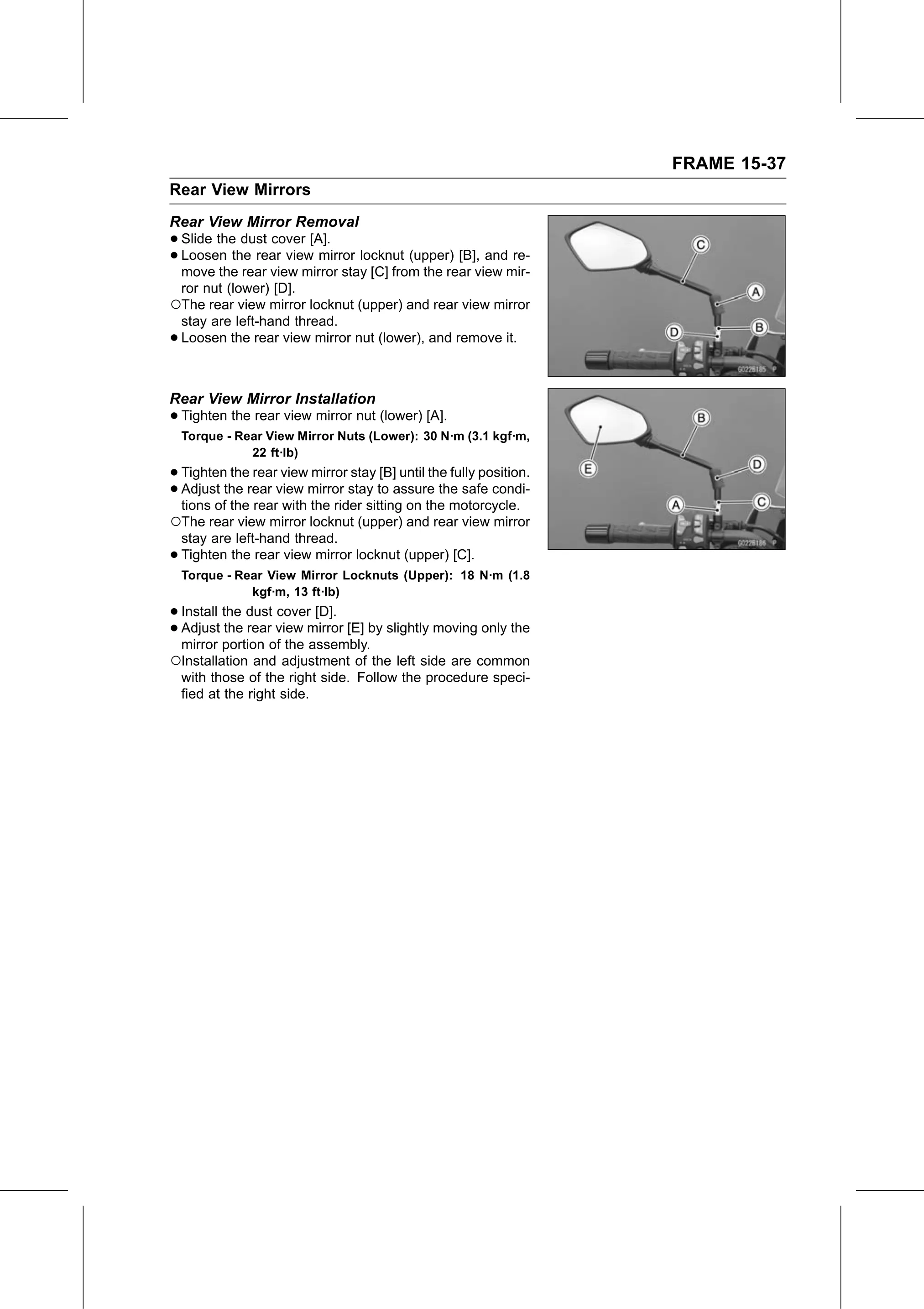 Service Manual (KLZ1000C) page 481 — Frame › Rear View Mirror Installation