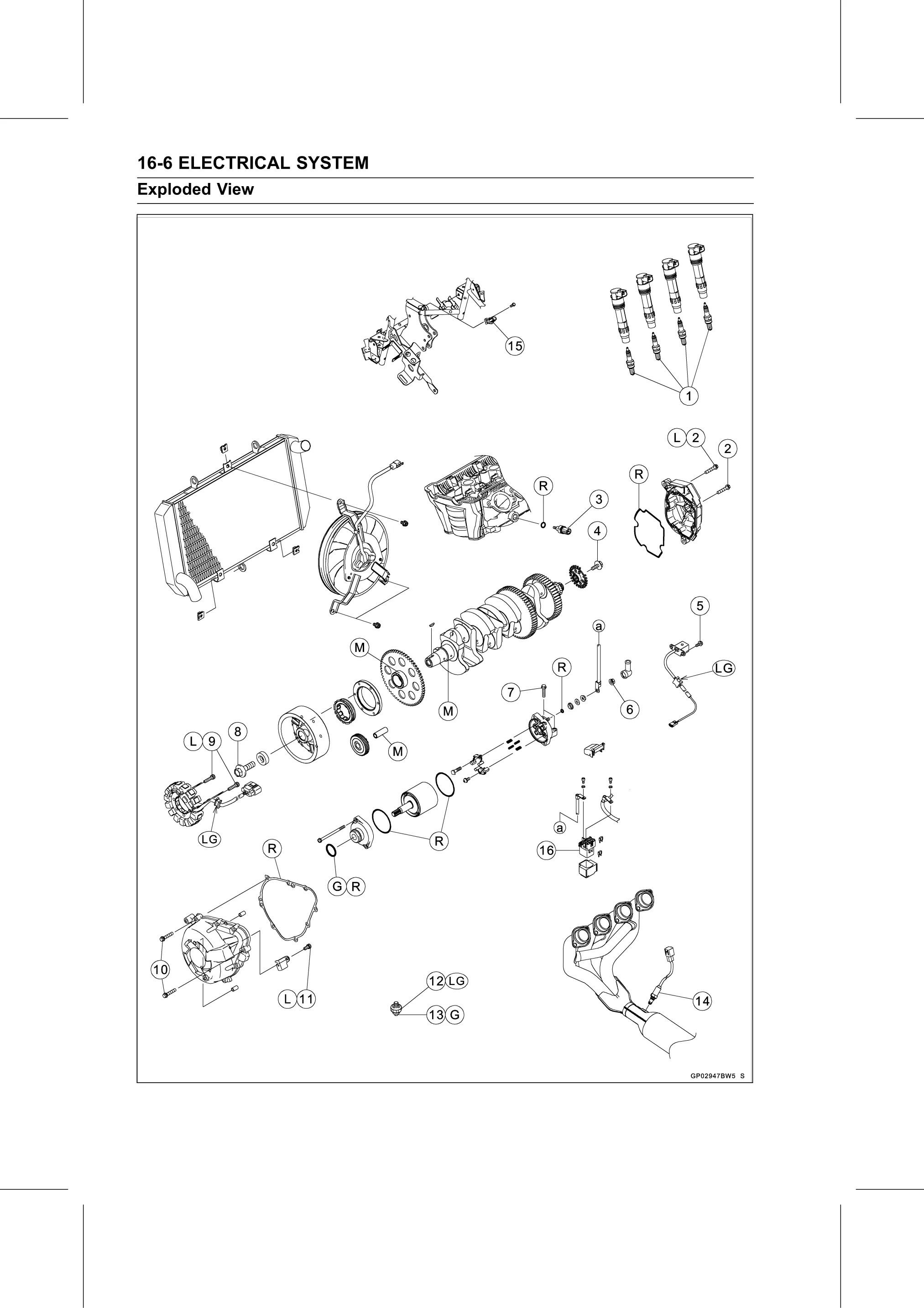 Service Manual (KLZ1000C) page 488 — Electrical System › Exploded View