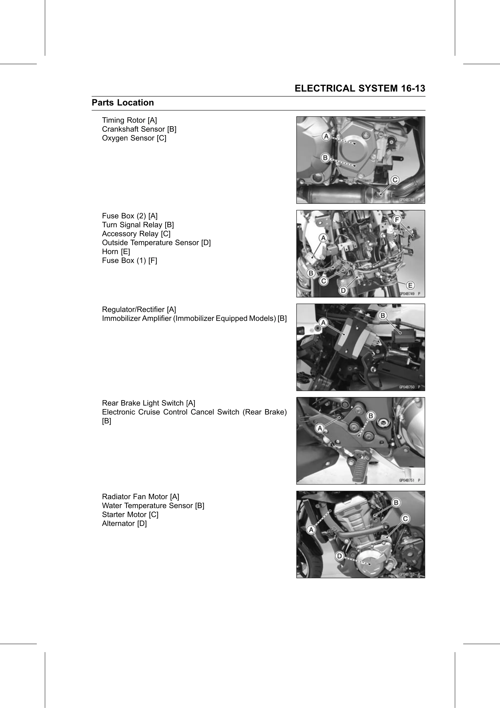 Service Manual (KLZ1000C) page 495 — Electrical System › Parts Location