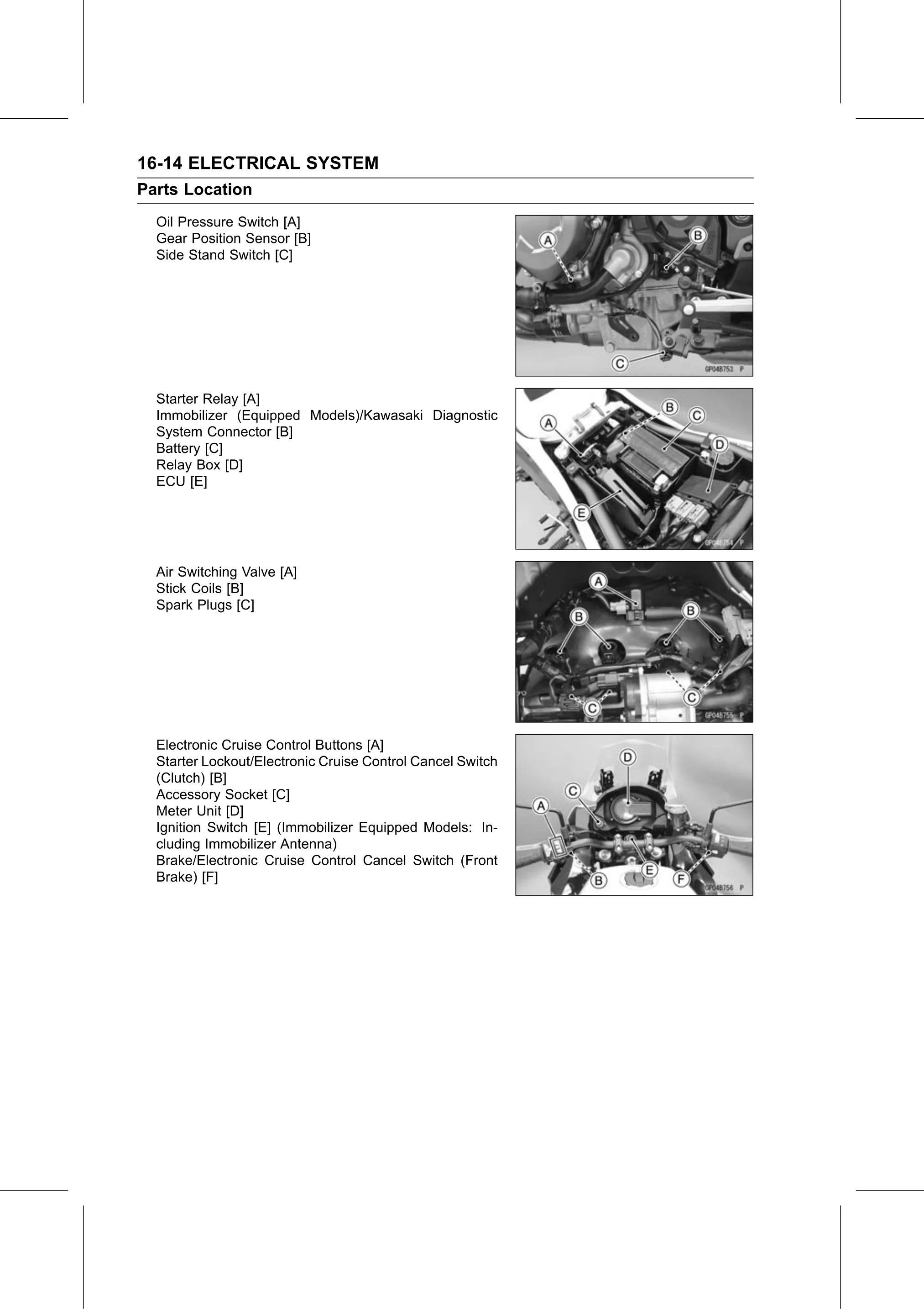 Service Manual (KLZ1000C) page 496 — Electrical System › Parts Location