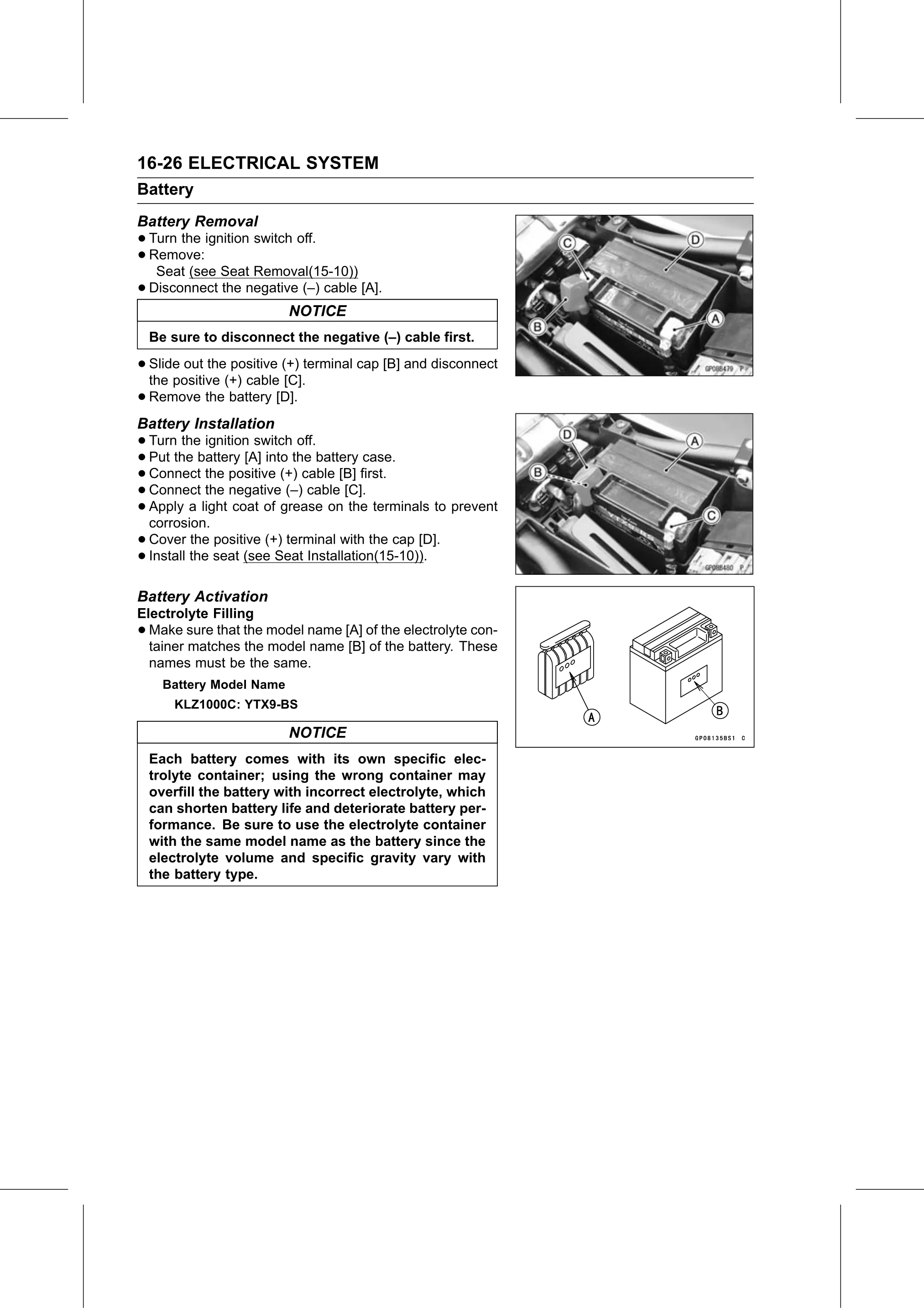 Service Manual (KLZ1000C) page 508 — Electrical System › Battery Activation