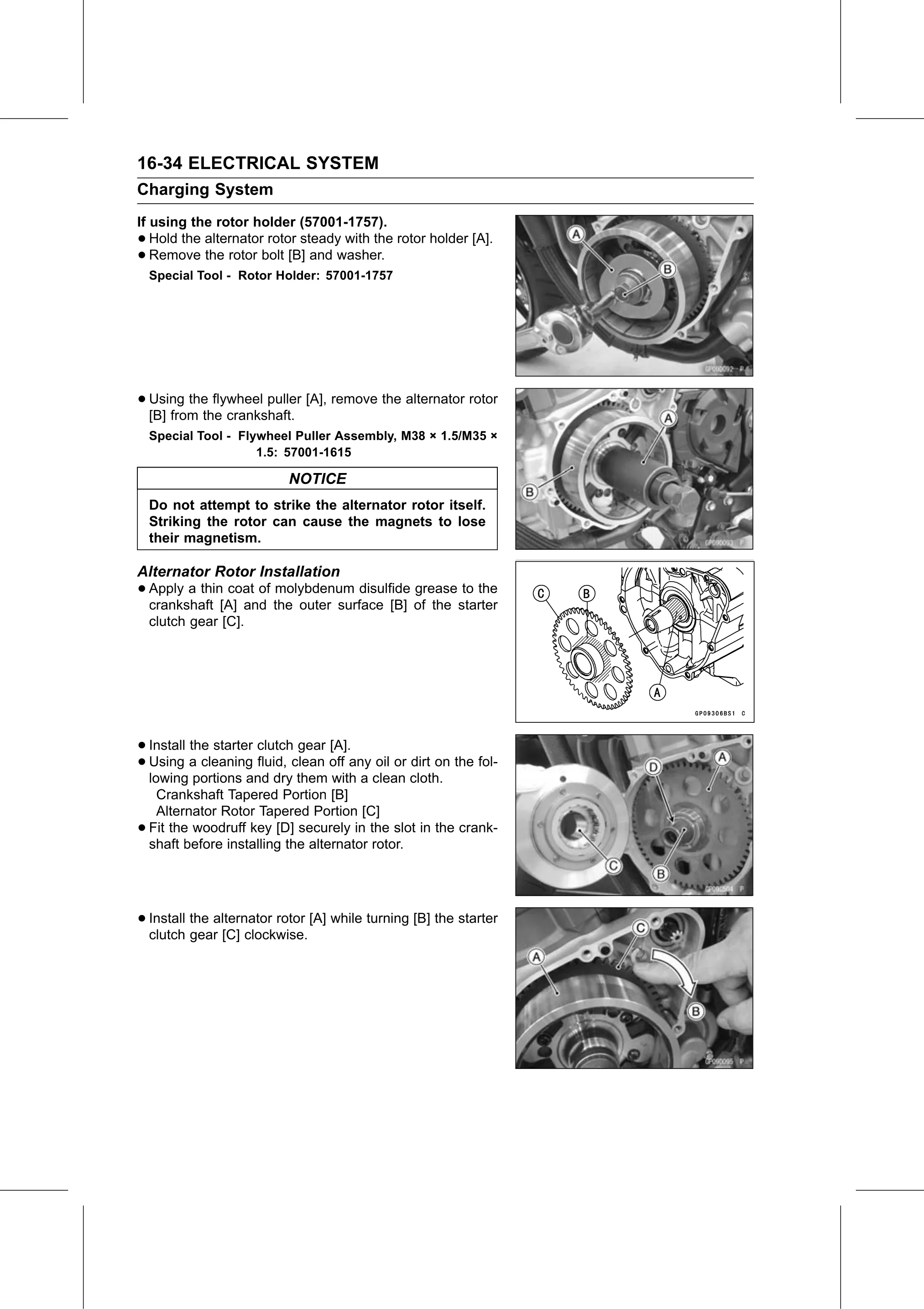 Service Manual (KLZ1000C) page 516 — Electrical System › Alternator Rotor Installation