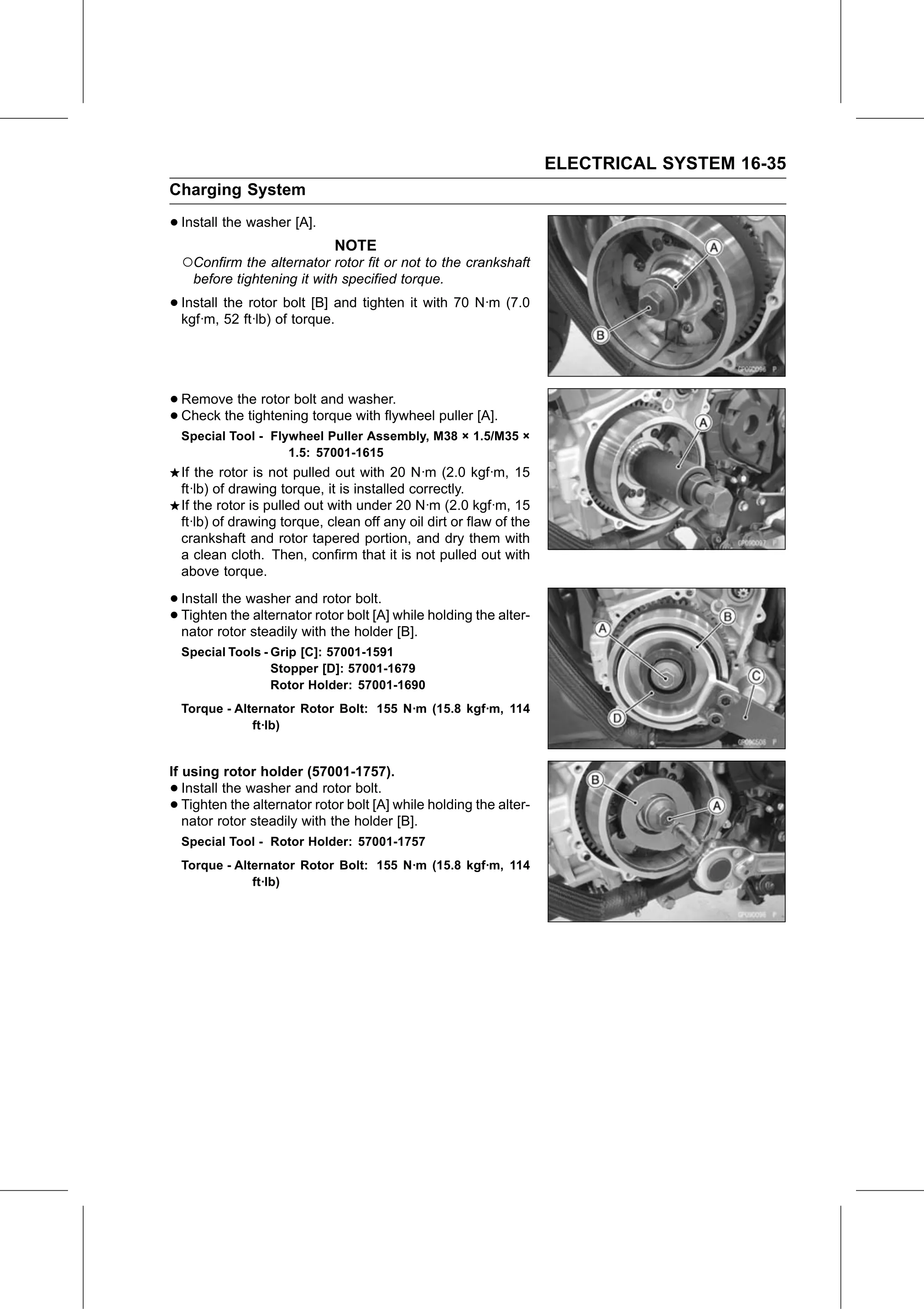 Service Manual (KLZ1000C) page 517 — Electrical System › Alternator Rotor Installation