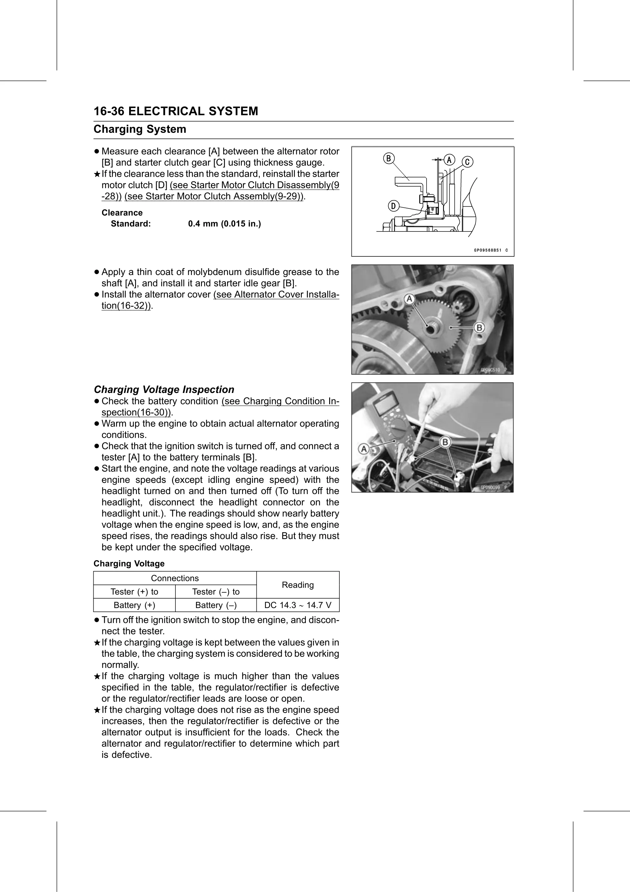 Service Manual (KLZ1000C) page 518 — Electrical System › Charging Voltage Inspection
