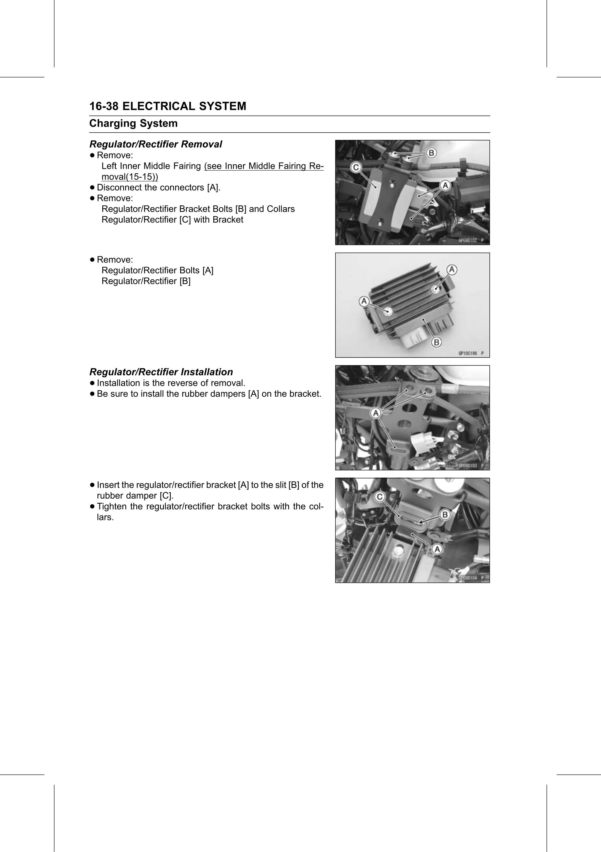 Service Manual (KLZ1000C) page 520 — Electrical System › Regulator/Rectifier Installation