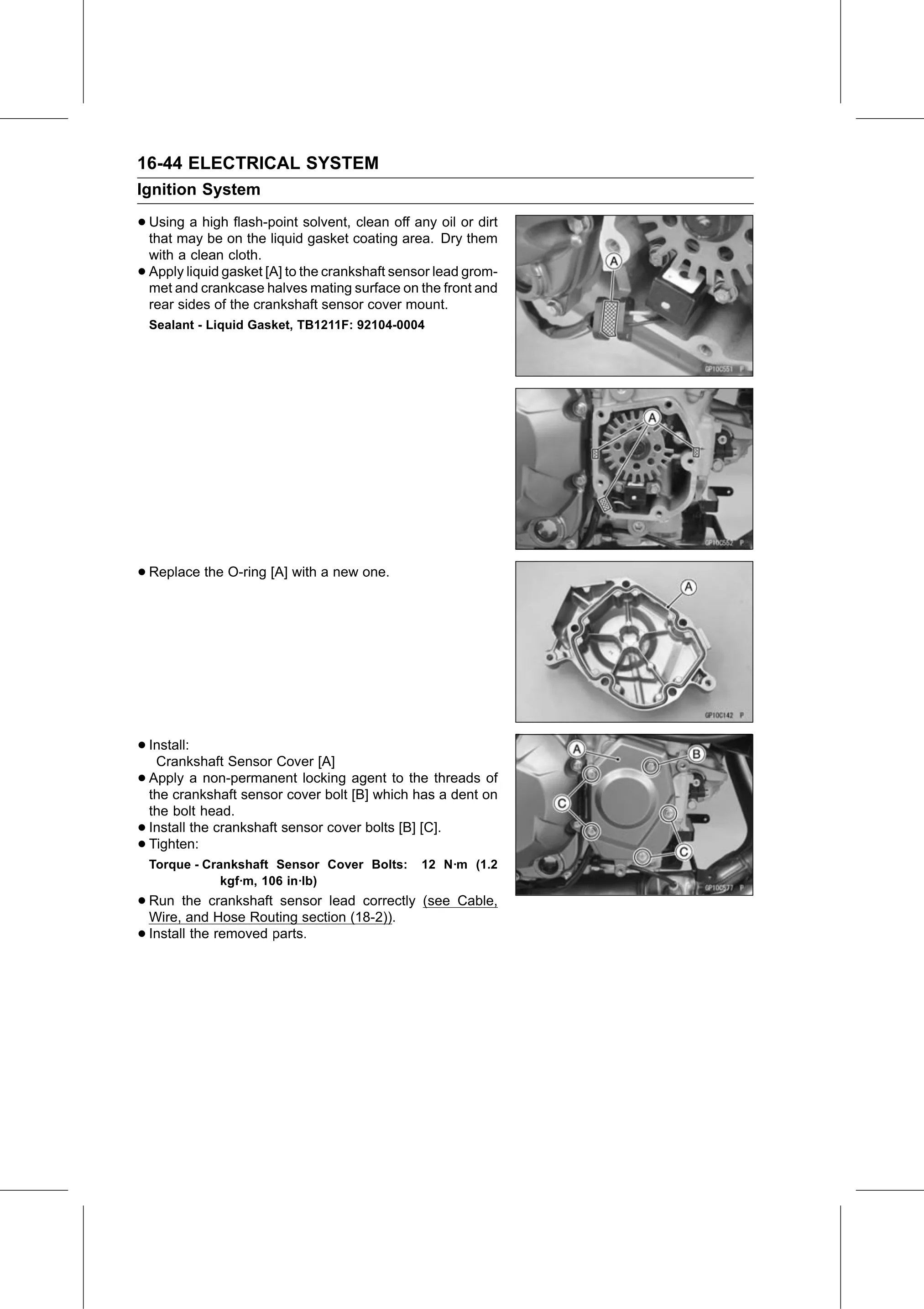 Service Manual (KLZ1000C) page 526 — Electrical System › Crankshaft Sensor Installation