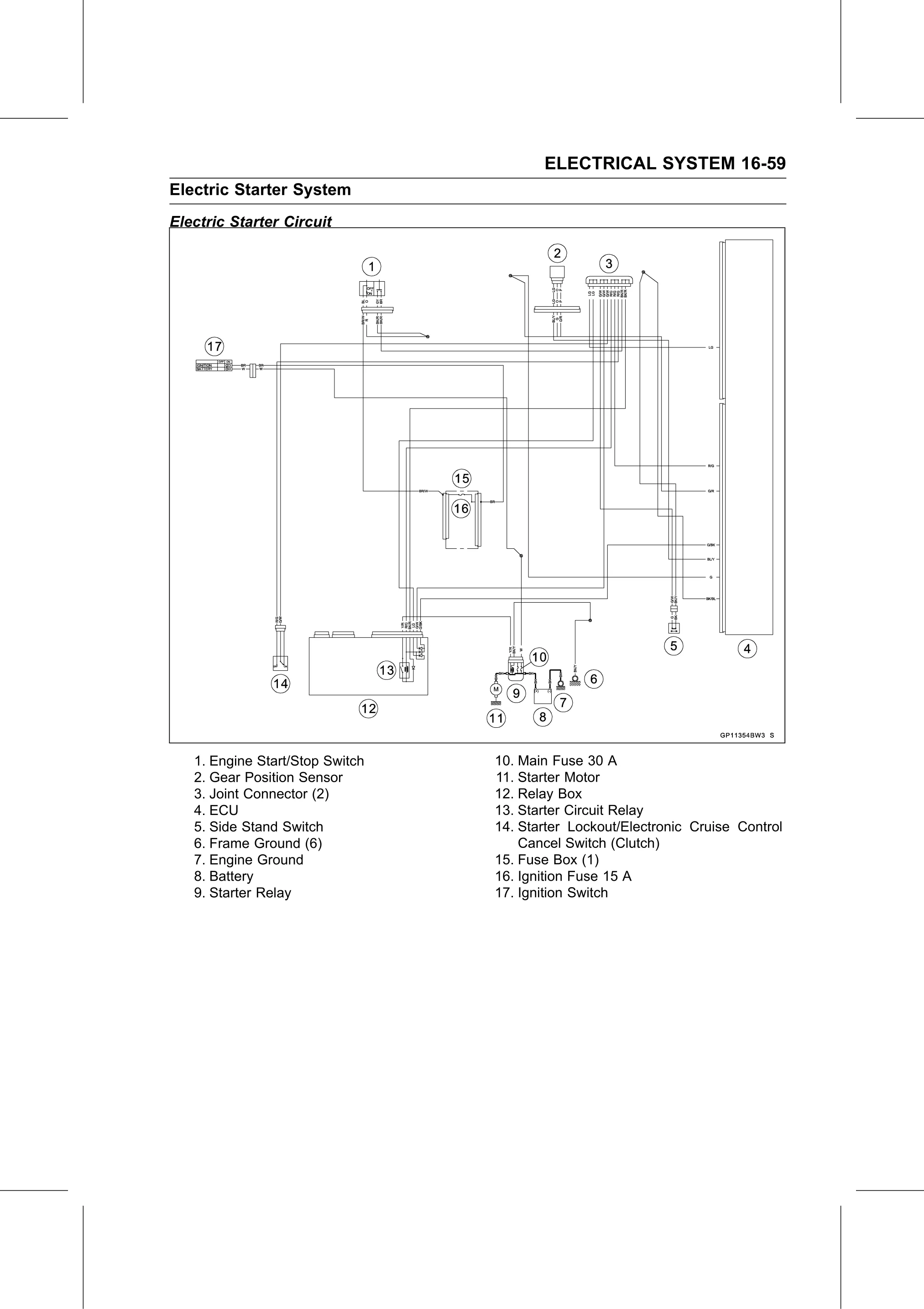 Service Manual (KLZ1000C) page 541 — Electrical System › Electric Starter Circuit