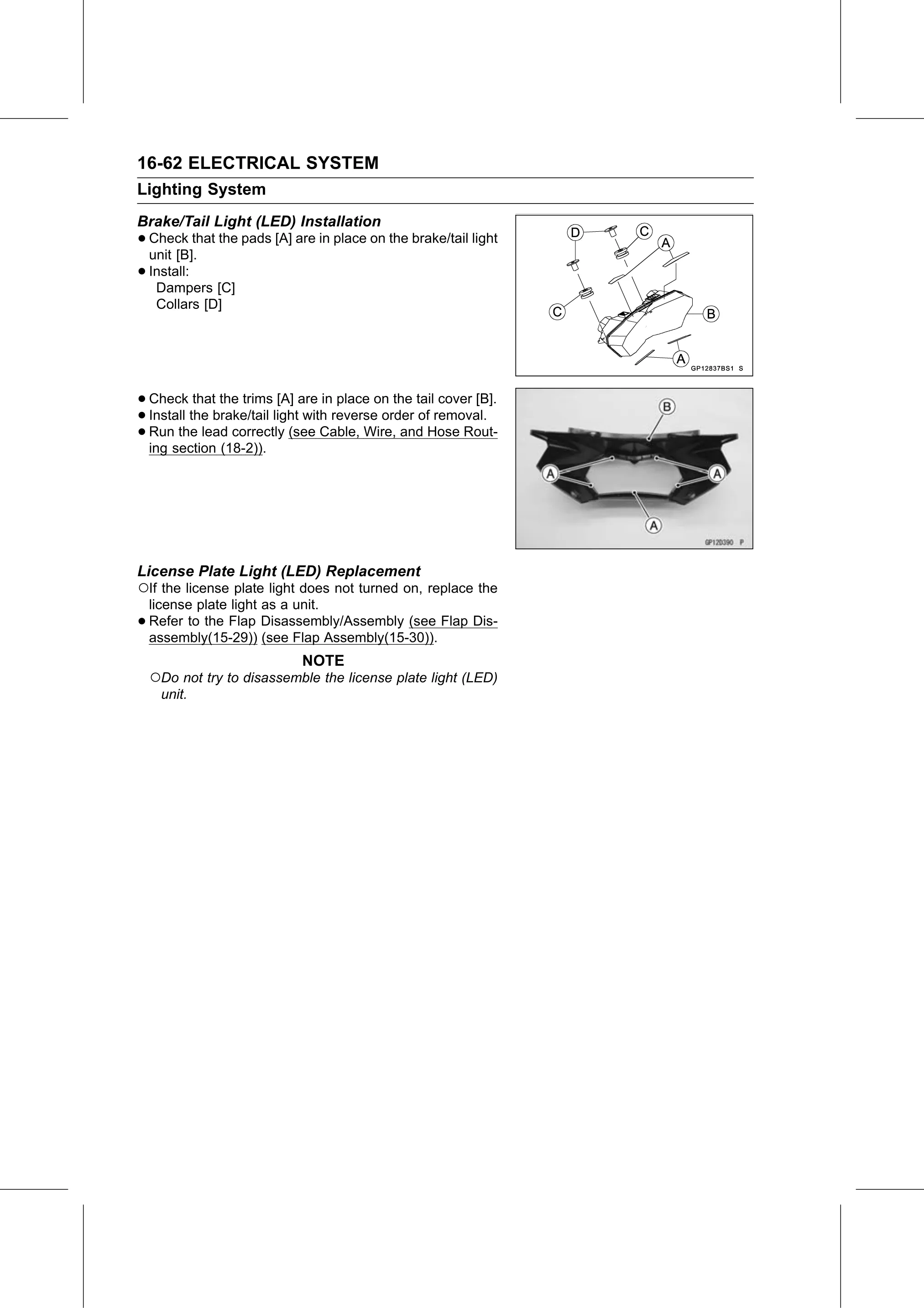 Service Manual (KLZ1000C) page 544 — Electrical System › License Plate Light (LED) Replacement