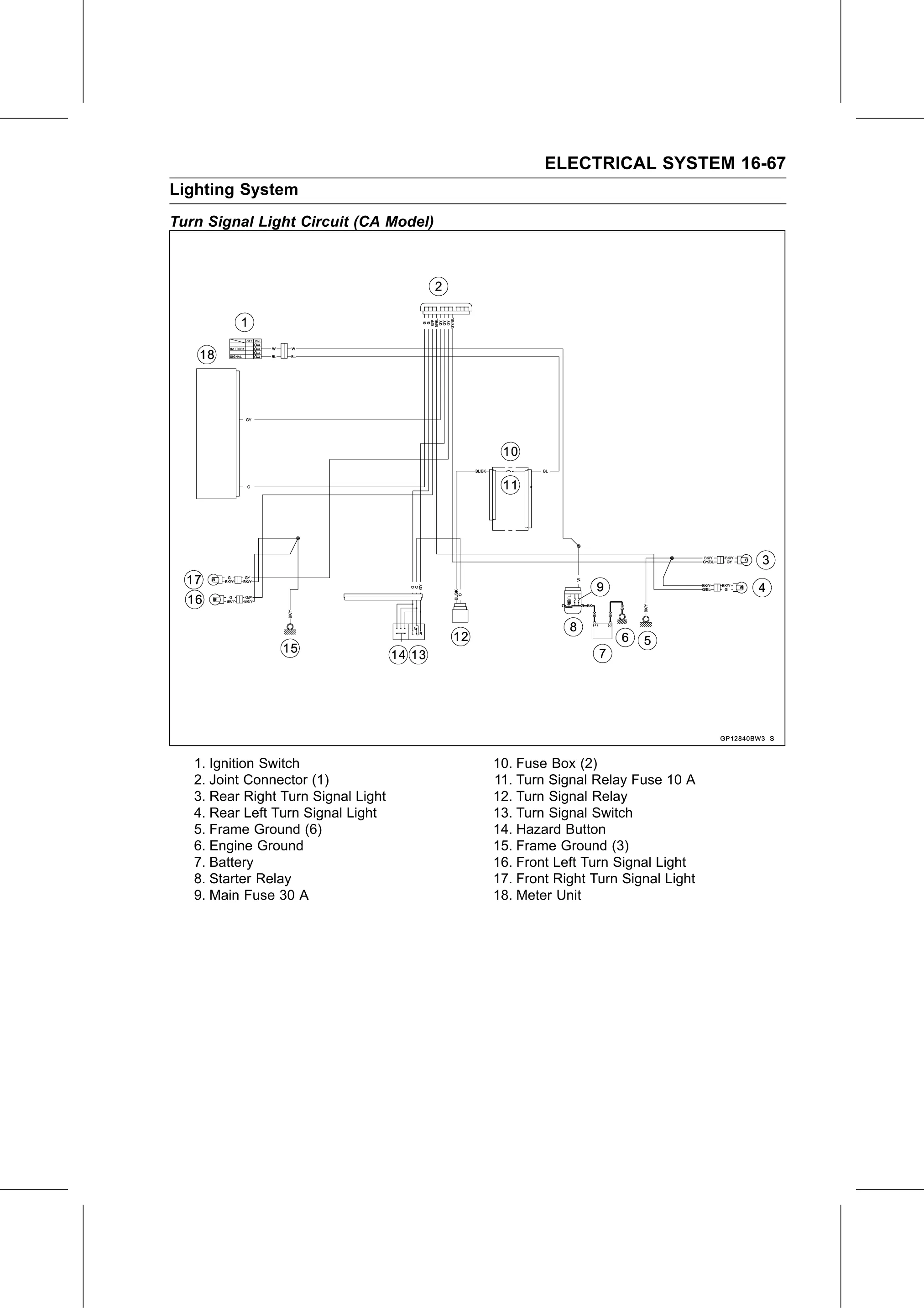 Service Manual (KLZ1000C) page 549 — Electrical System › Turn Signal Light Circuit (CA Model)