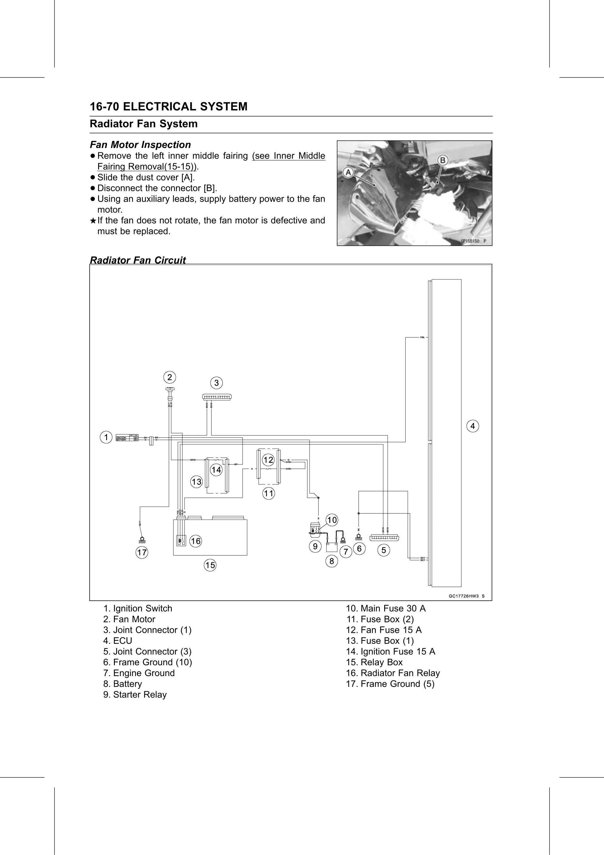 Service Manual (KLZ1000C) page 552 — Electrical System › Radiator Fan Circuit