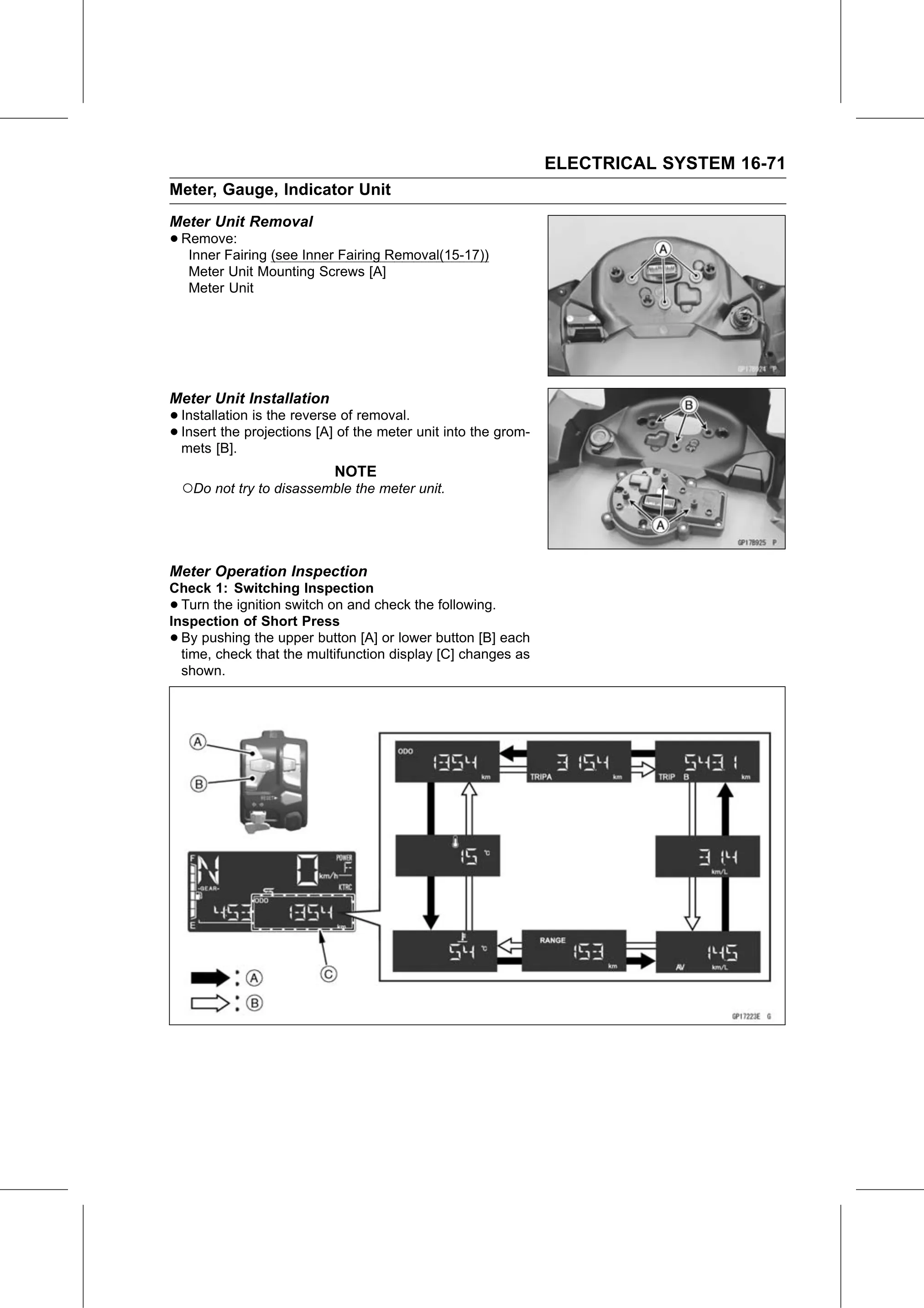 Service Manual (KLZ1000C) page 553 — Electrical System › Meter Operation Inspection
