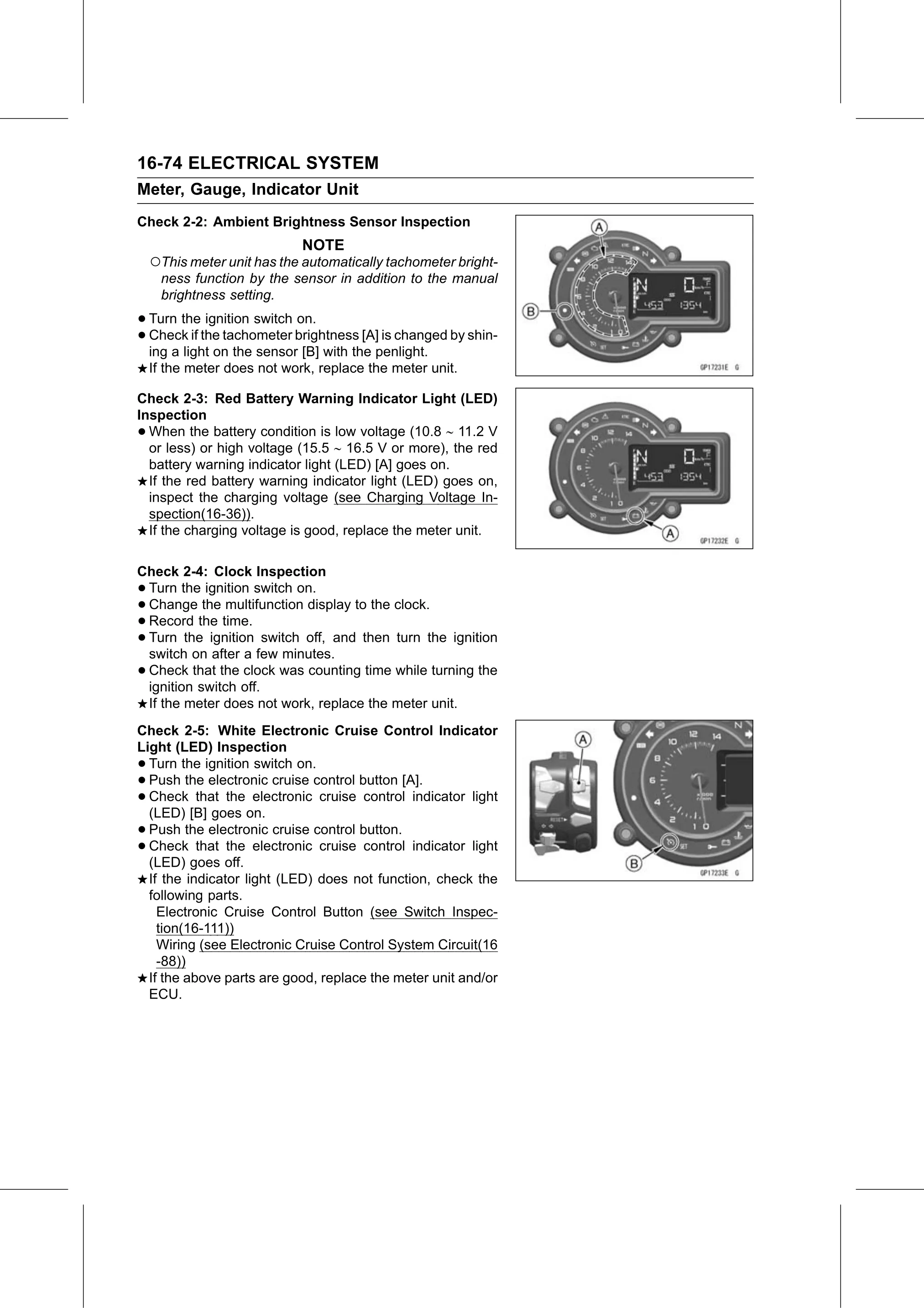 Service Manual (KLZ1000C) page 556 — Electrical System › Meter System Inspection