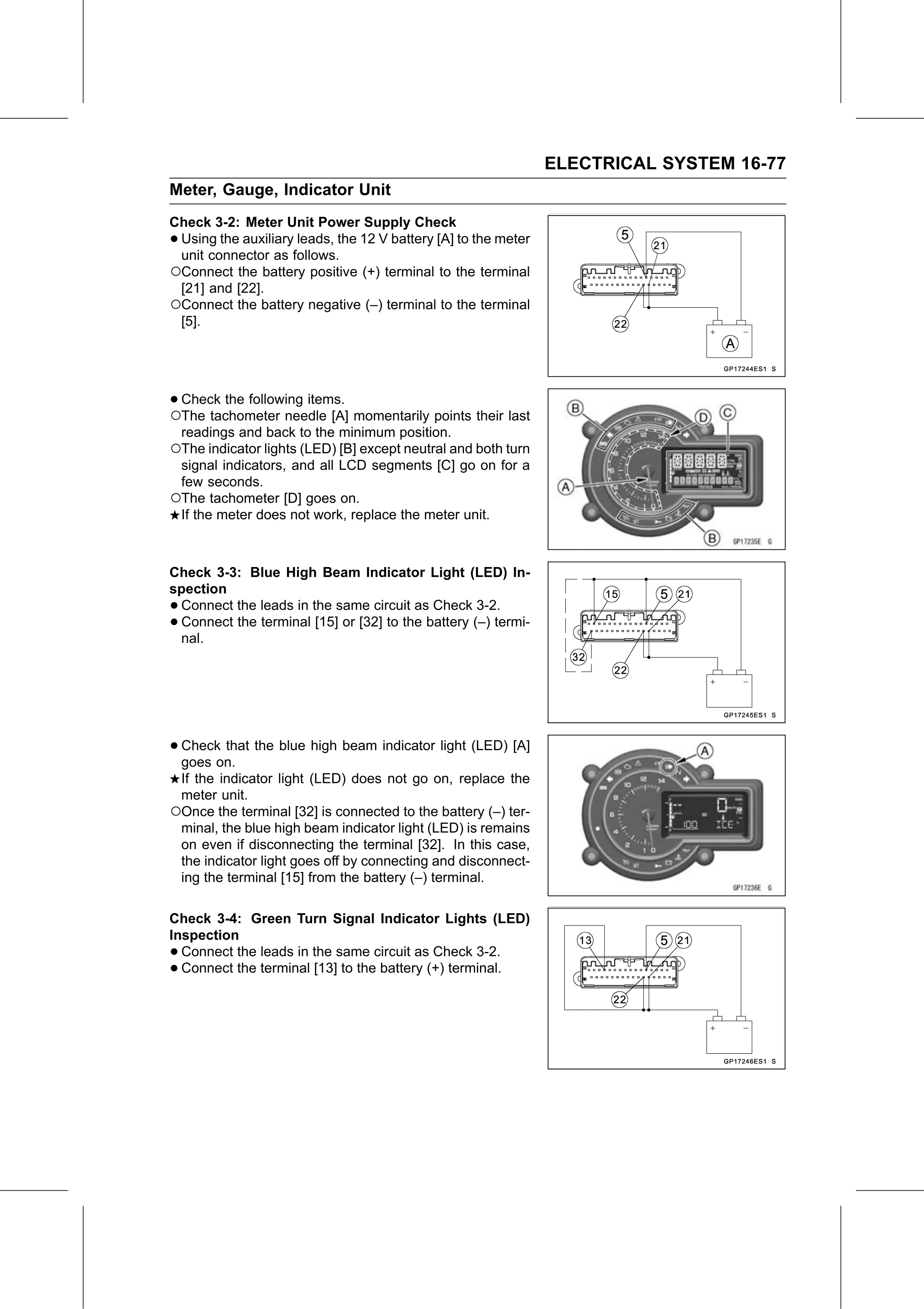 Service Manual (KLZ1000C) page 559 — Electrical System › Meter Unit Inspection