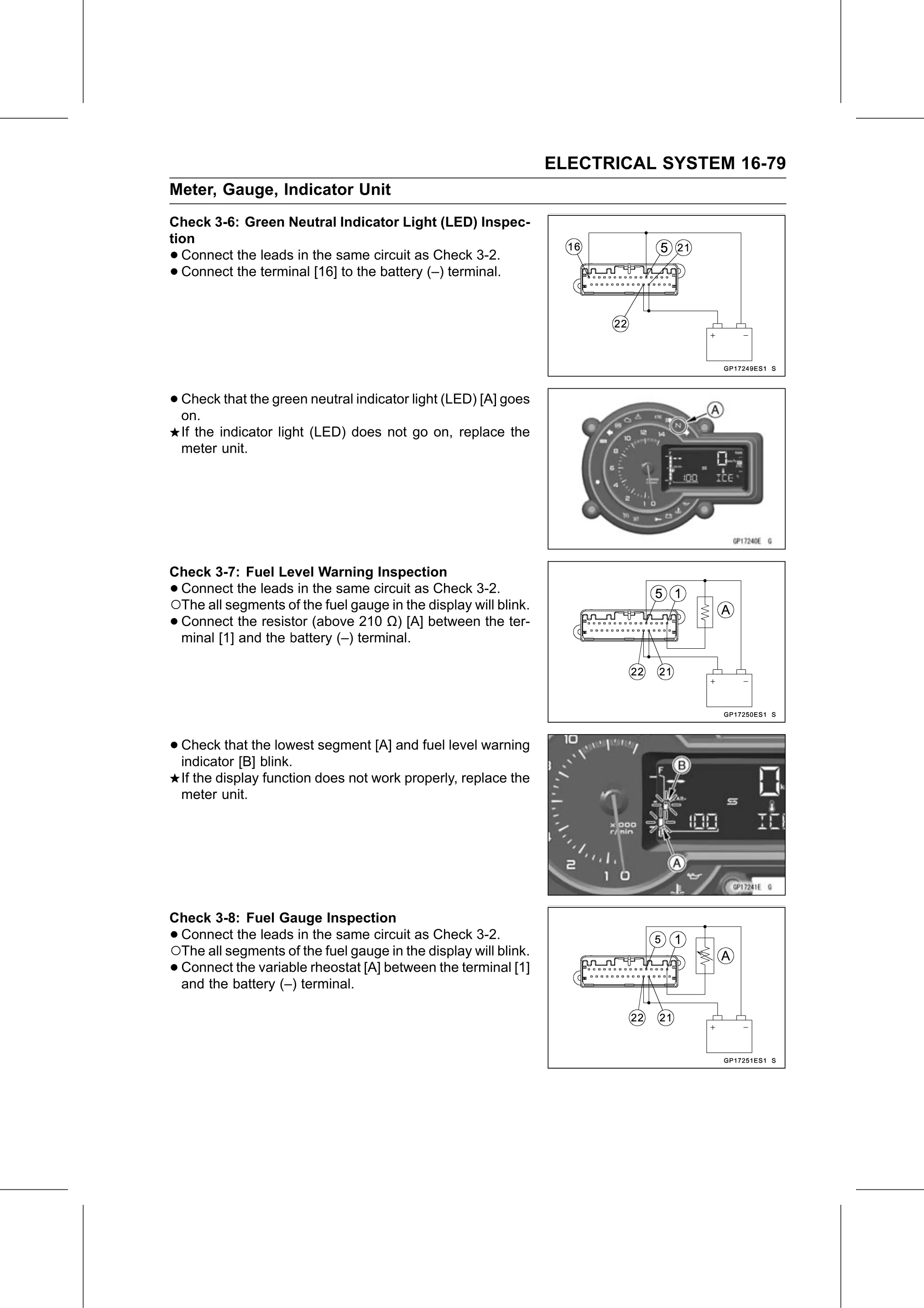 Service Manual (KLZ1000C) page 561 — Electrical System › Meter Unit Inspection