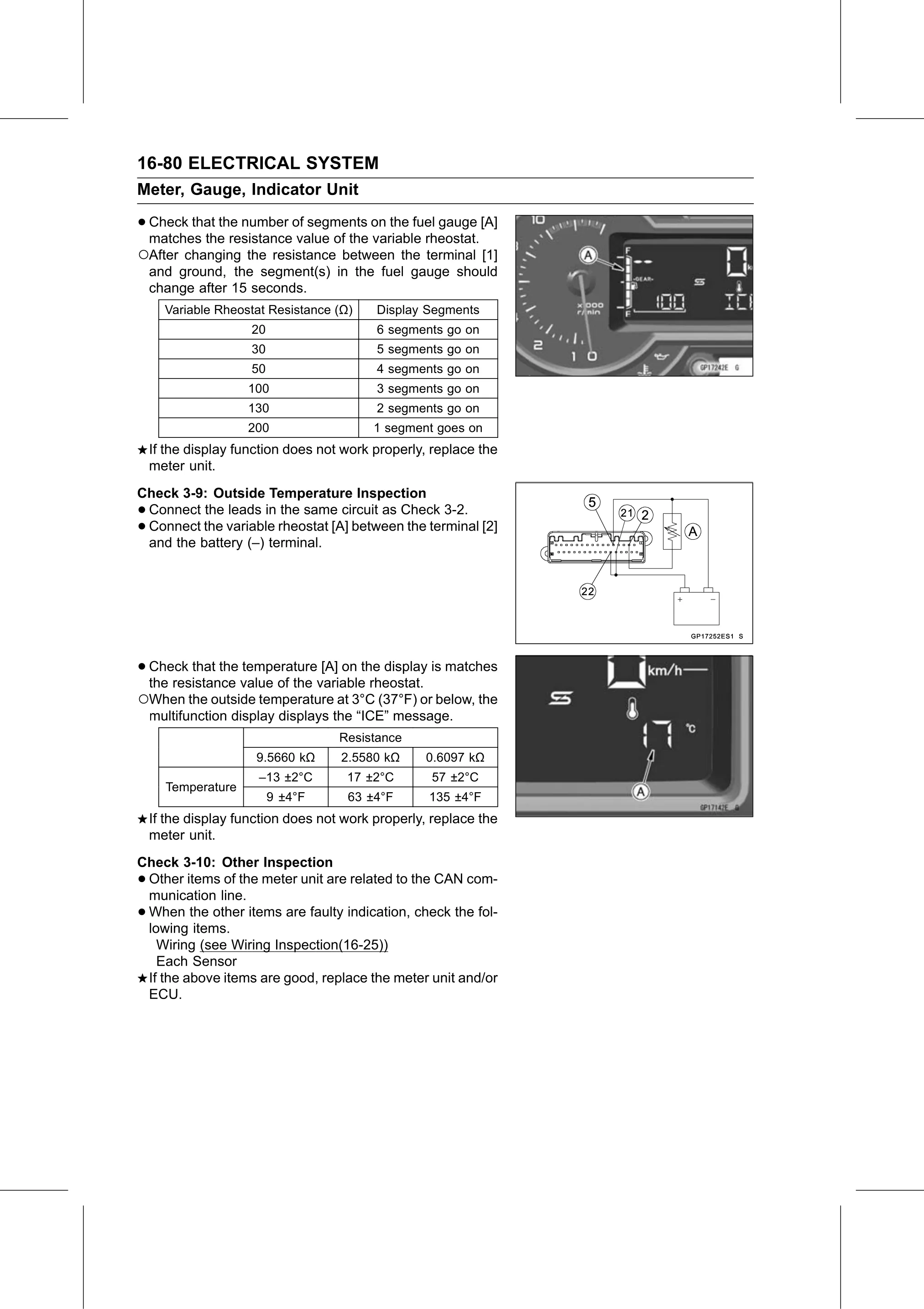 Service Manual (KLZ1000C) page 562 — Electrical System › Meter Unit Inspection