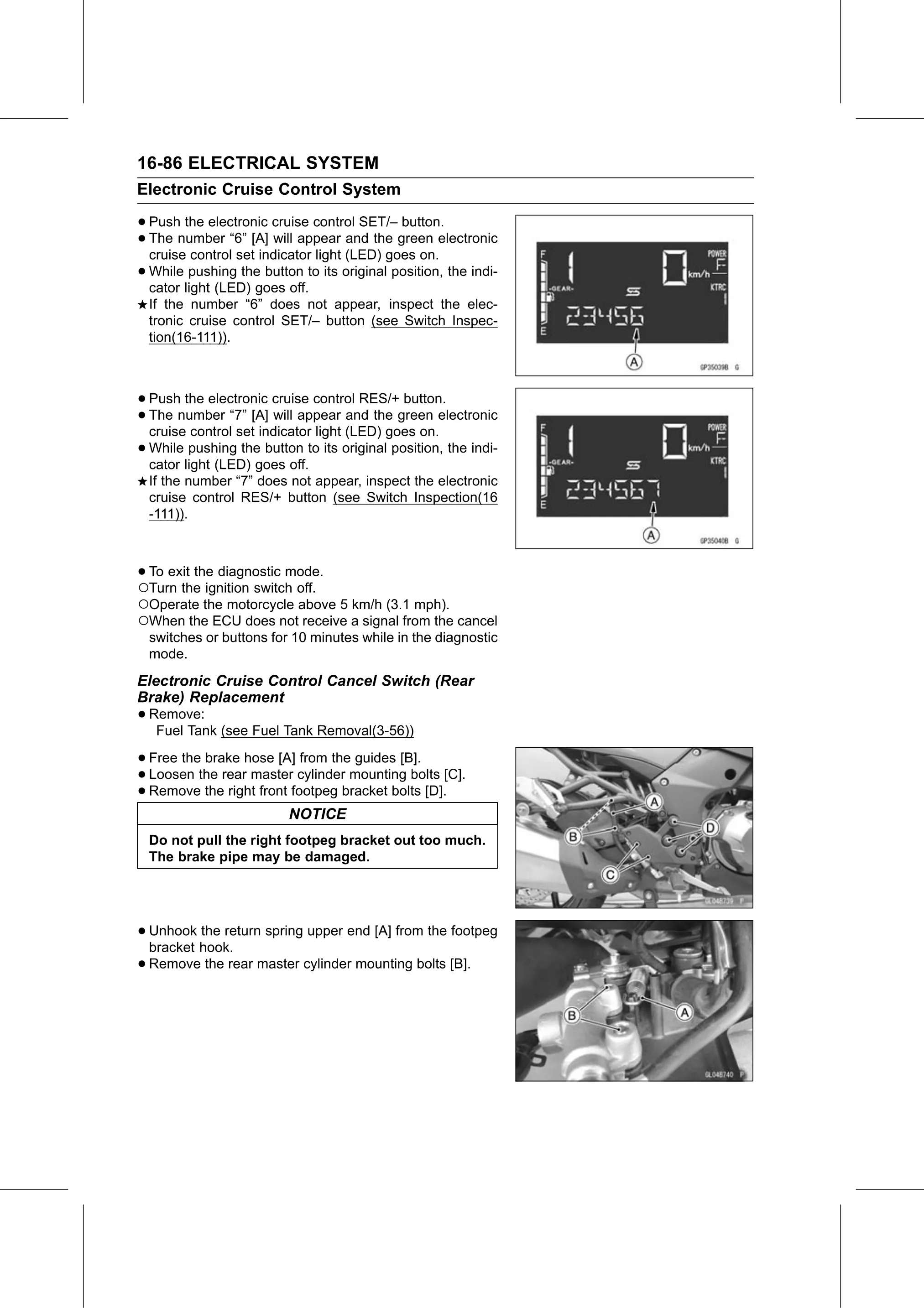 Service Manual (KLZ1000C) page 568 — Electrical System › Electronic Cruise Control Cancel Switch (Rear Brake) Replacement