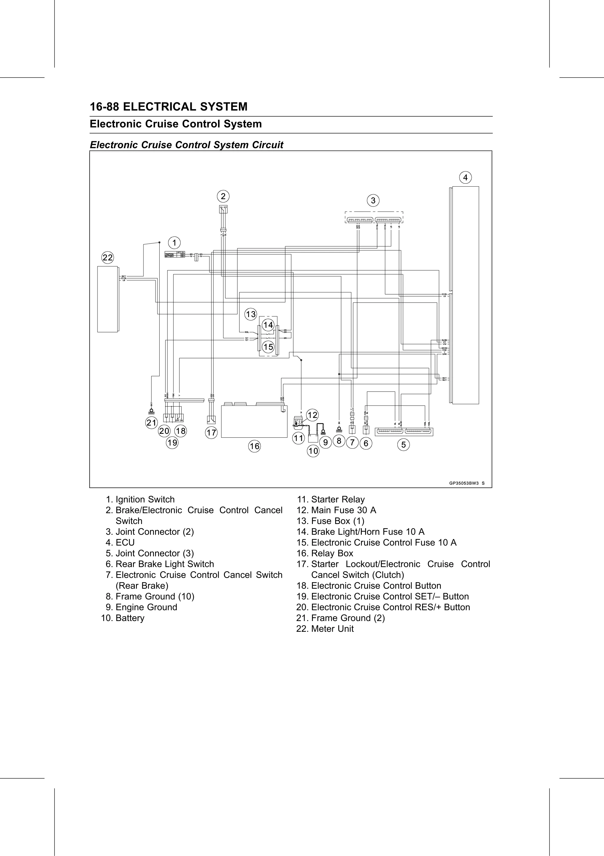 Service Manual (KLZ1000C) page 570 — Electrical System › Electronic Cruise Control System Circuit