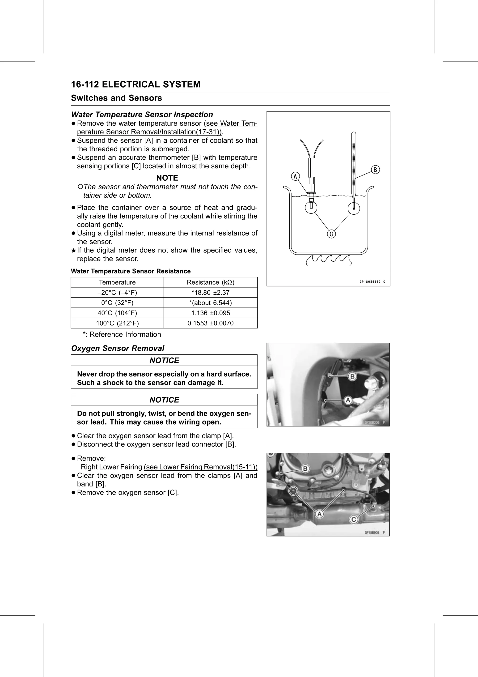 Service Manual (KLZ1000C) page 594 — Electrical System › Oxygen Sensor Removal