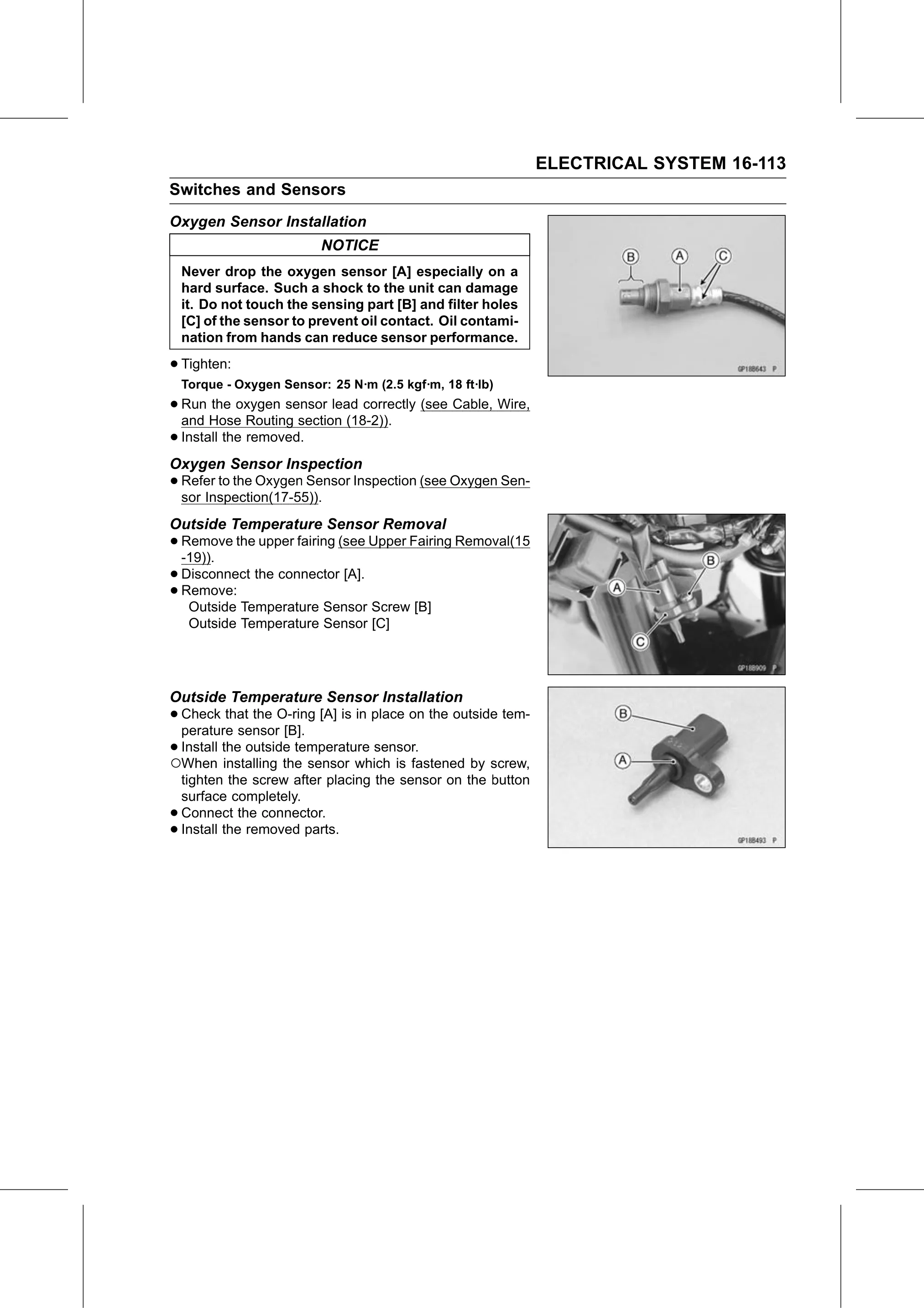Service Manual (KLZ1000C) page 595 — Electrical System › Outside Temperature Sensor Installation
