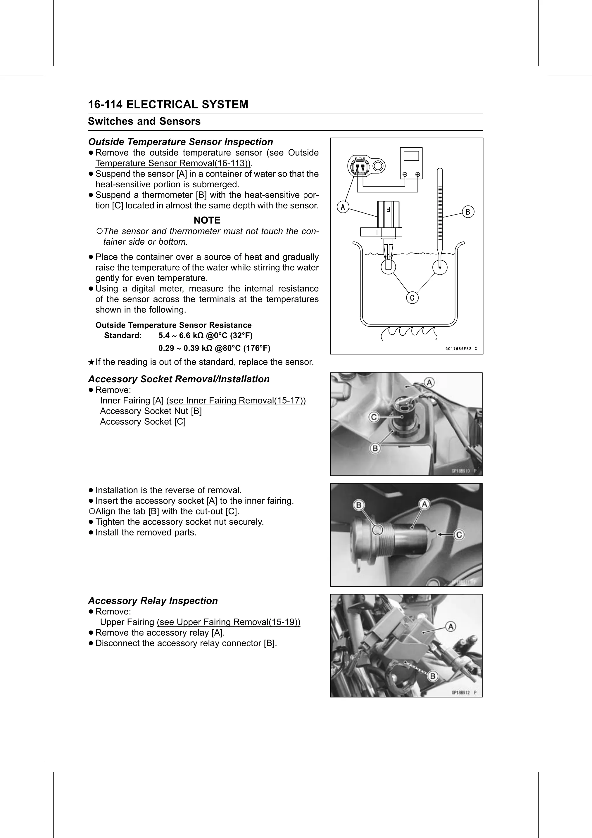 Service Manual (KLZ1000C) page 596 — Electrical System › Accessory Relay Inspection
