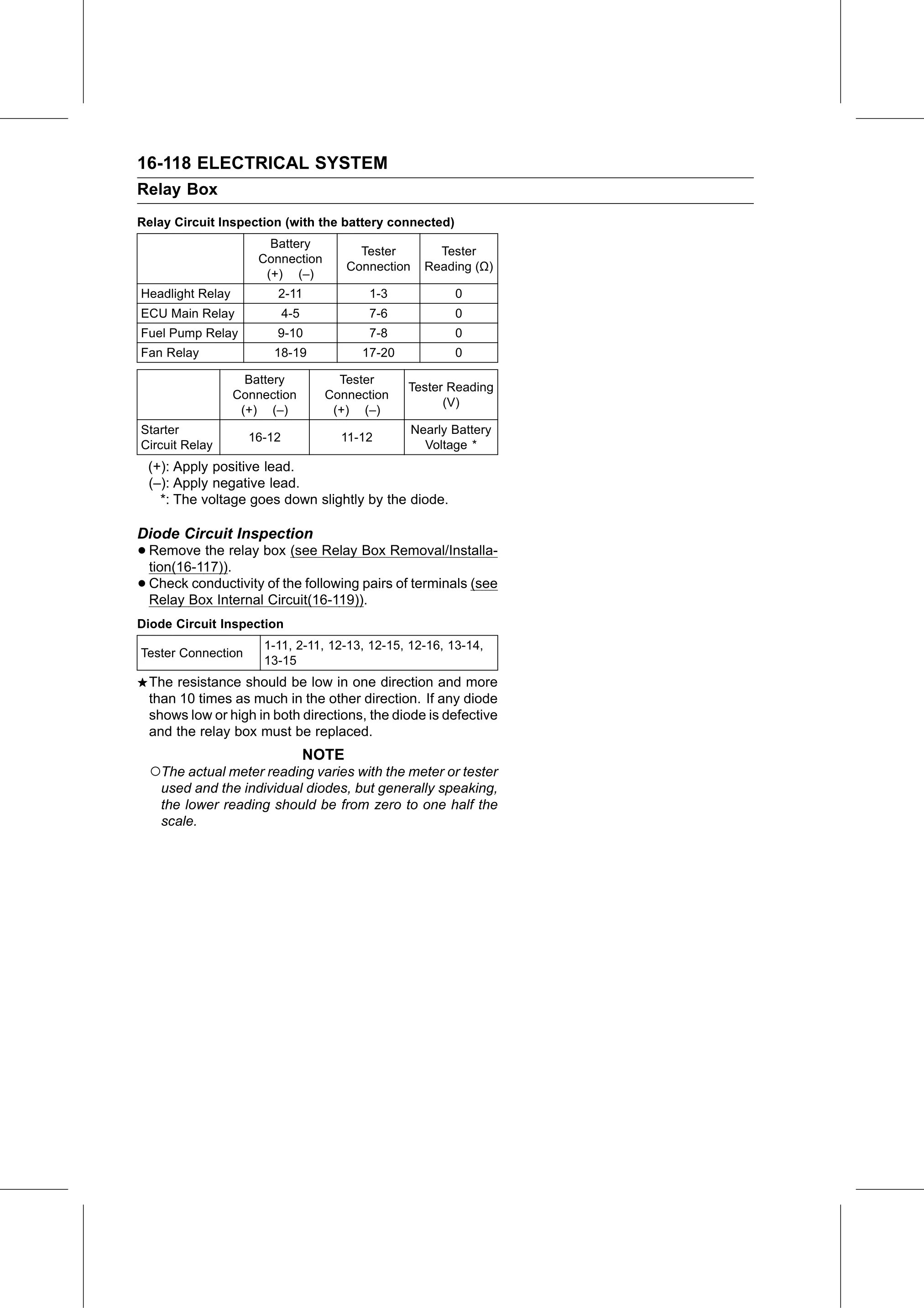 Service Manual (KLZ1000C) page 600 — Electrical System › Diode Circuit Inspection