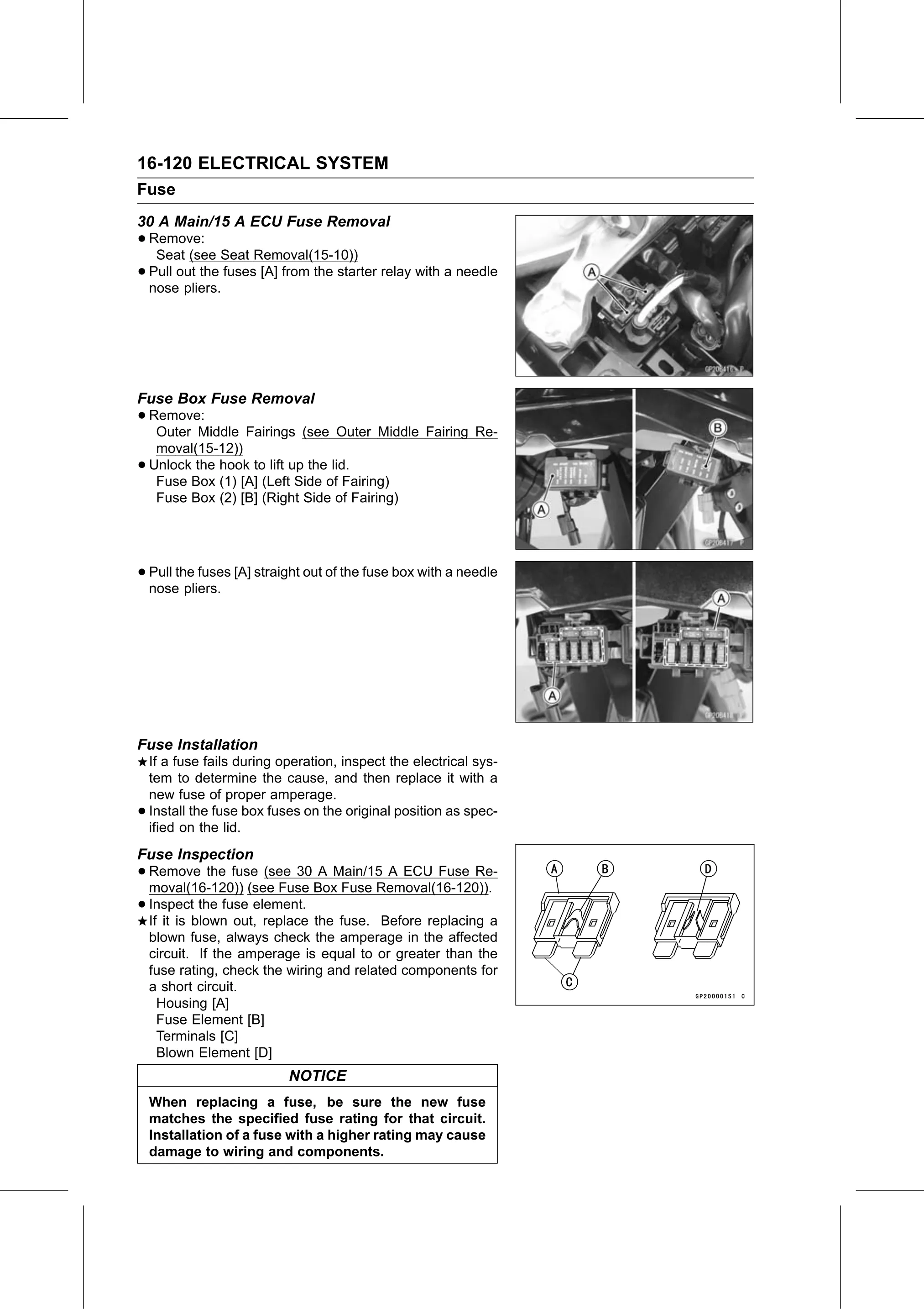 Service Manual (KLZ1000C) page 602 — Electrical System › Fuse Inspection