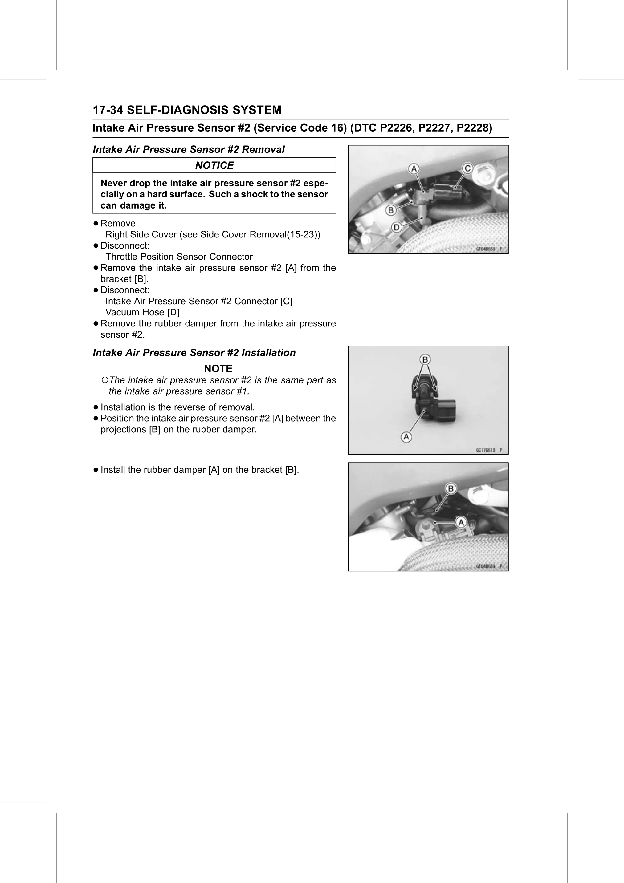 Service Manual (KLZ1000C) page 636 — Self-Diagnosis System › Intake Air Pressure Sensor #2 Installation