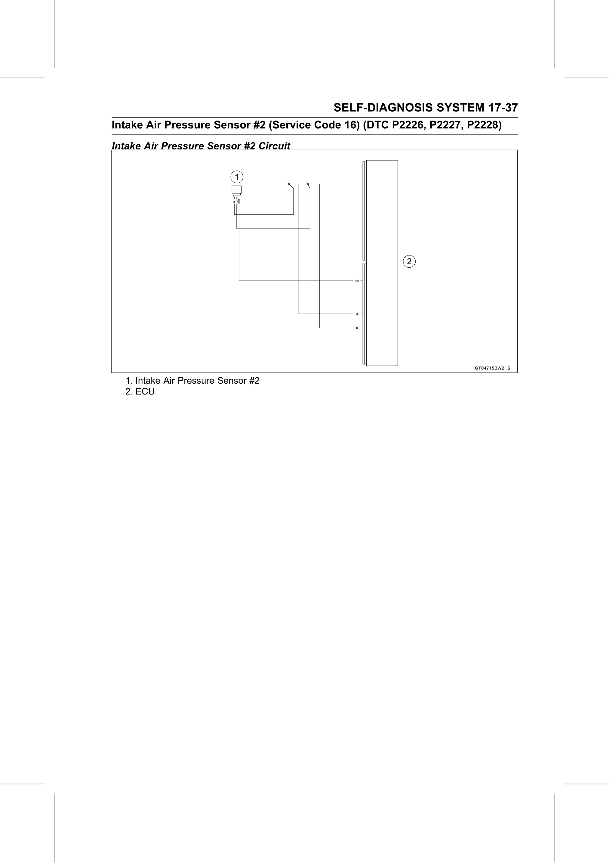 Service Manual (KLZ1000C) page 639 — Self-Diagnosis System › Intake Air Pressure Sensor #2 Circuit