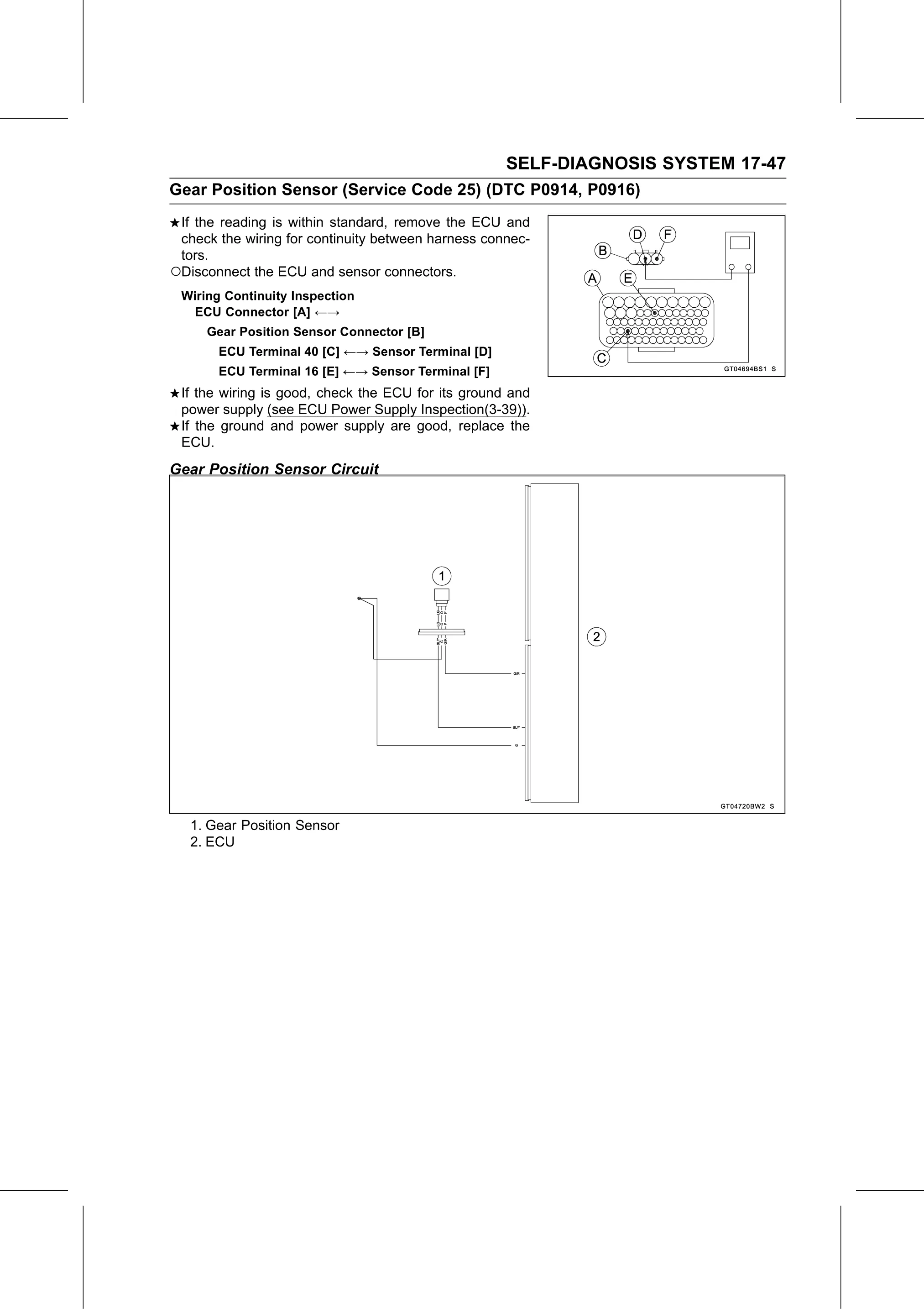 Service Manual (KLZ1000C) page 649 — Self-Diagnosis System › Gear Position Sensor Circuit