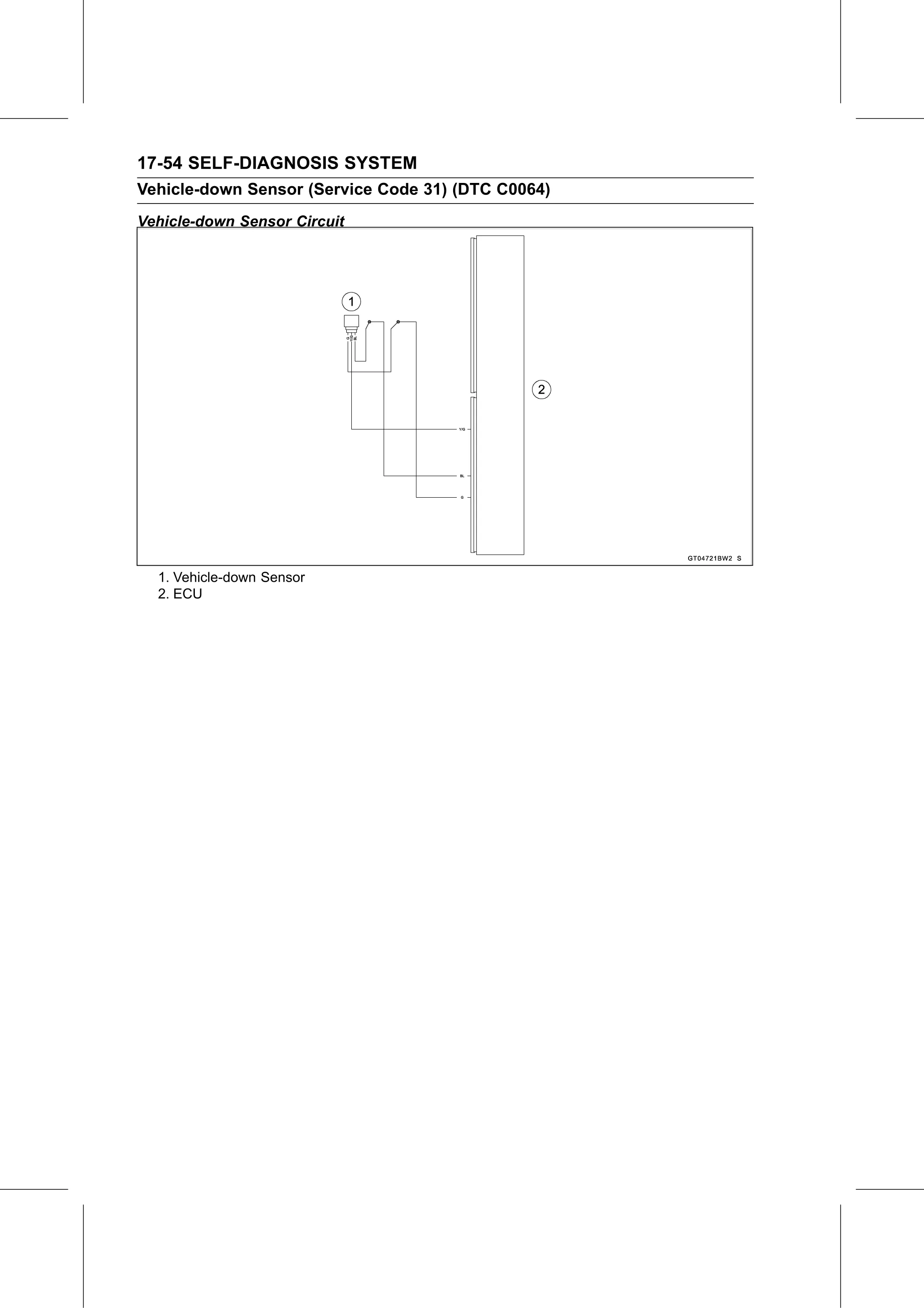 Service Manual (KLZ1000C) page 656 — Self-Diagnosis System › Vehicle-down Sensor Circuit