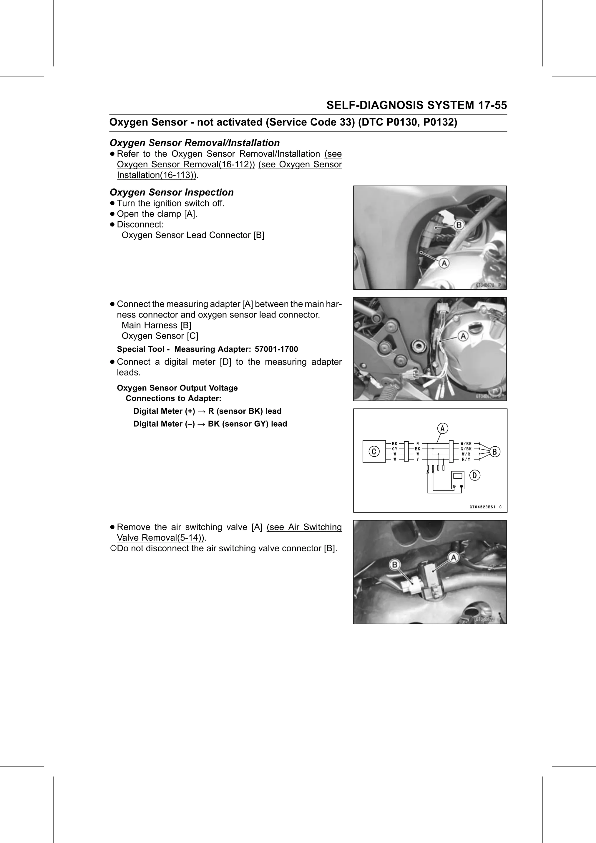 Service Manual (KLZ1000C) page 657 — Self-Diagnosis System › Oxygen Sensor Inspection