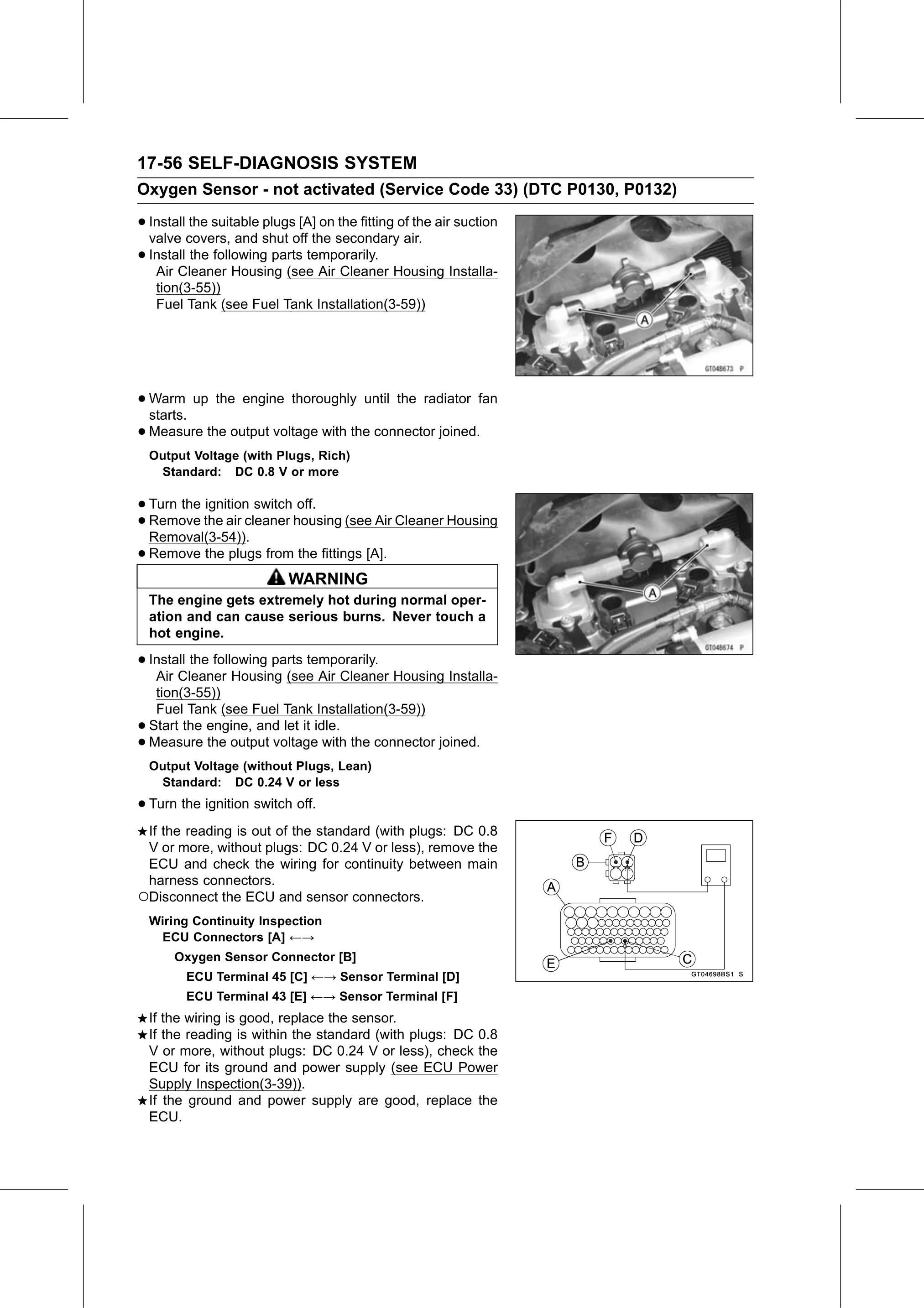 Service Manual (KLZ1000C) page 658 — Self-Diagnosis System › Oxygen Sensor Inspection