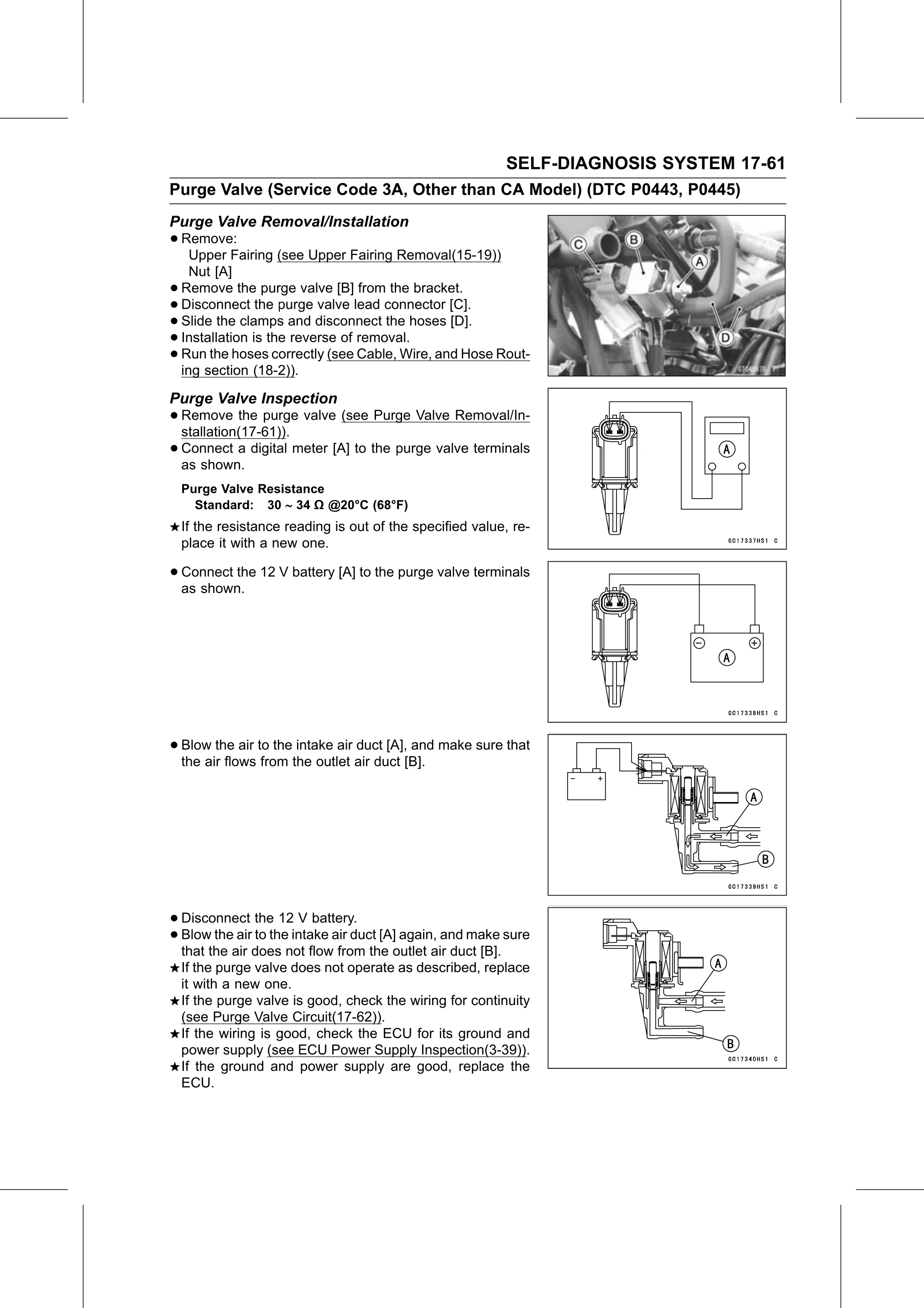Service Manual (KLZ1000C) page 663 — Self-Diagnosis System › Purge Valve Inspection