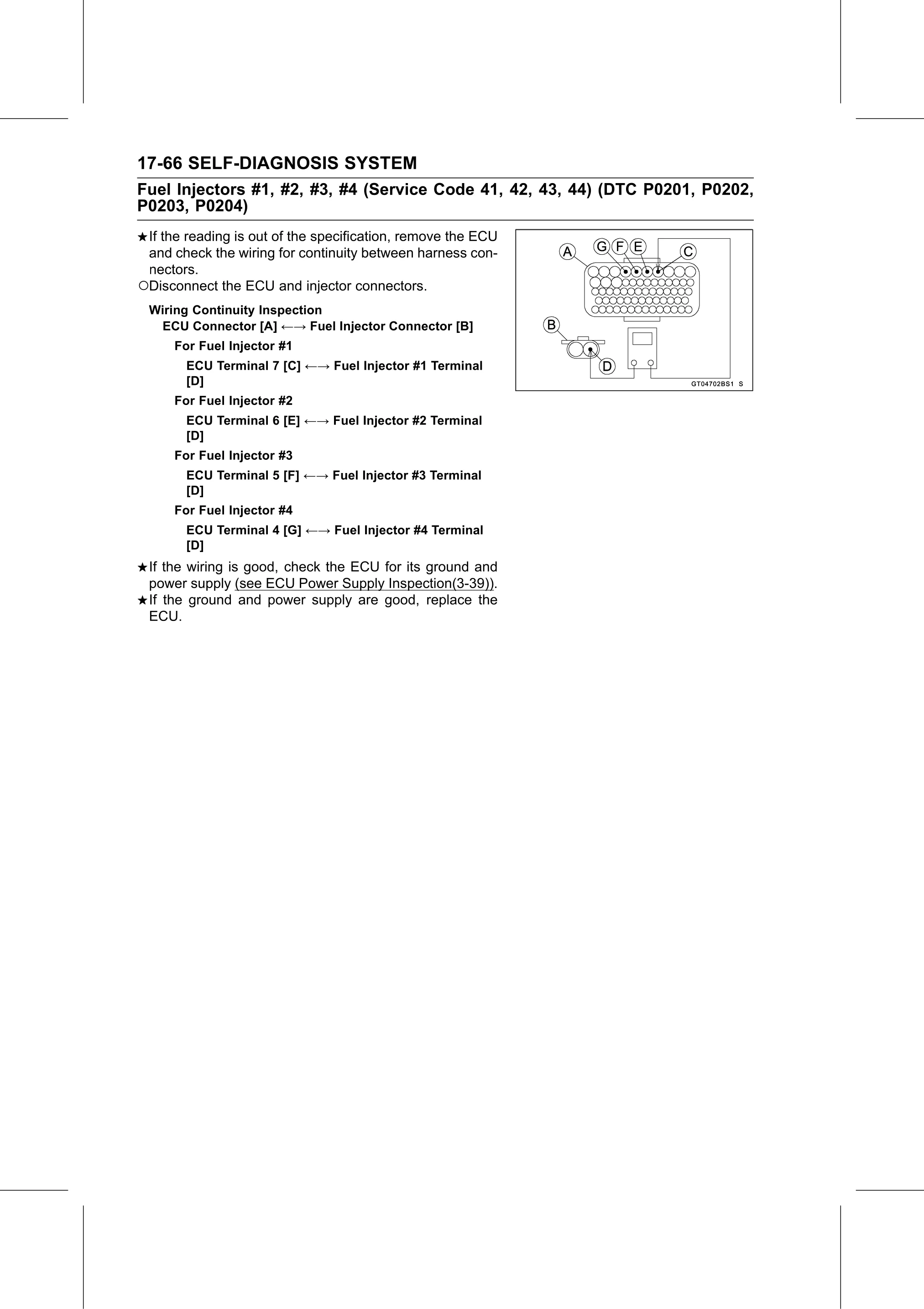 Service Manual (KLZ1000C) page 668 — Self-Diagnosis System › Fuel Injector Output Voltage Inspection