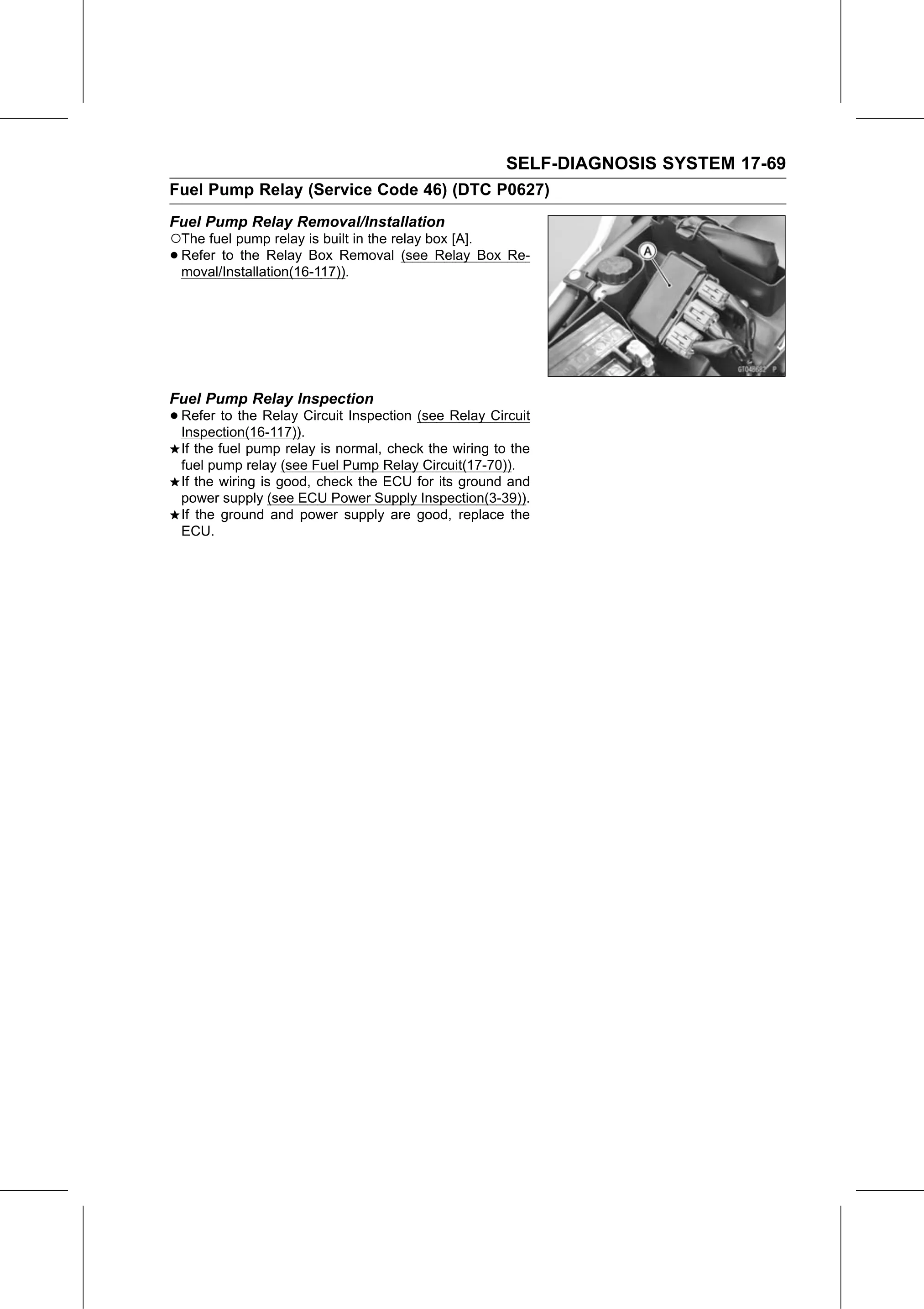 Service Manual (KLZ1000C) page 671 — Self-Diagnosis System › Fuel Pump Relay Inspection