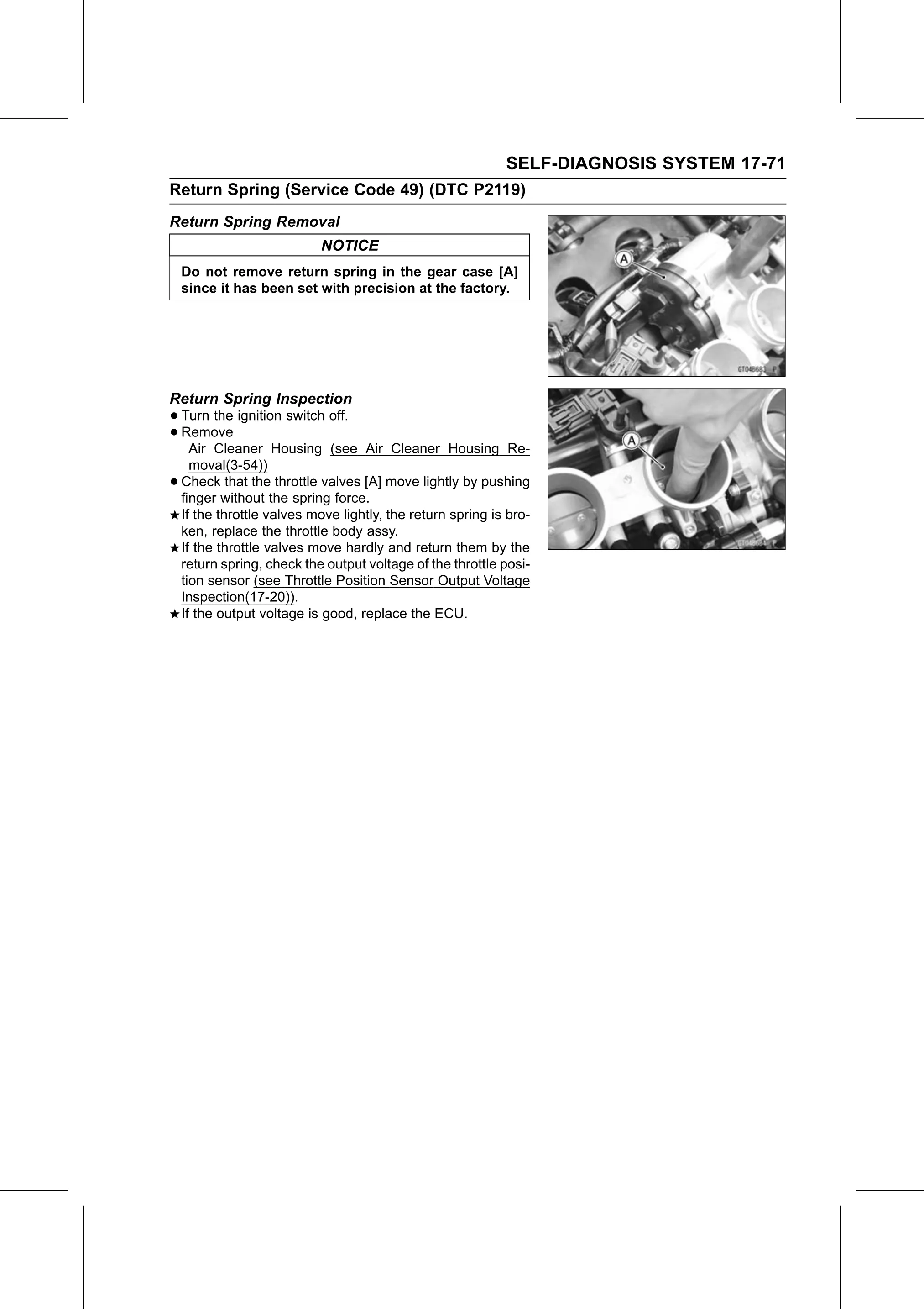 Service Manual (KLZ1000C) page 673 — Self-Diagnosis System › Return Spring Inspection