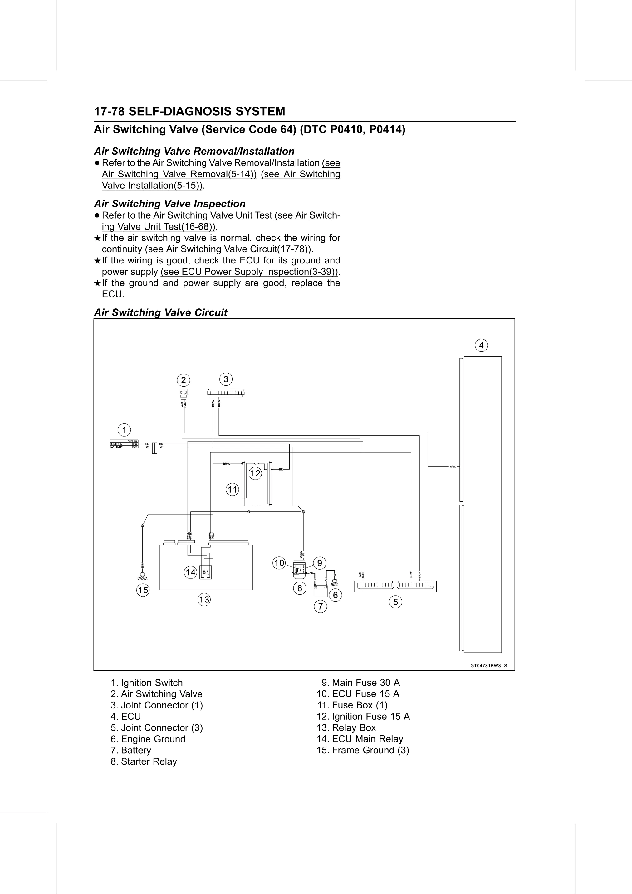 Service Manual (KLZ1000C) page 680 — Self-Diagnosis System › Air Switching Valve Circuit