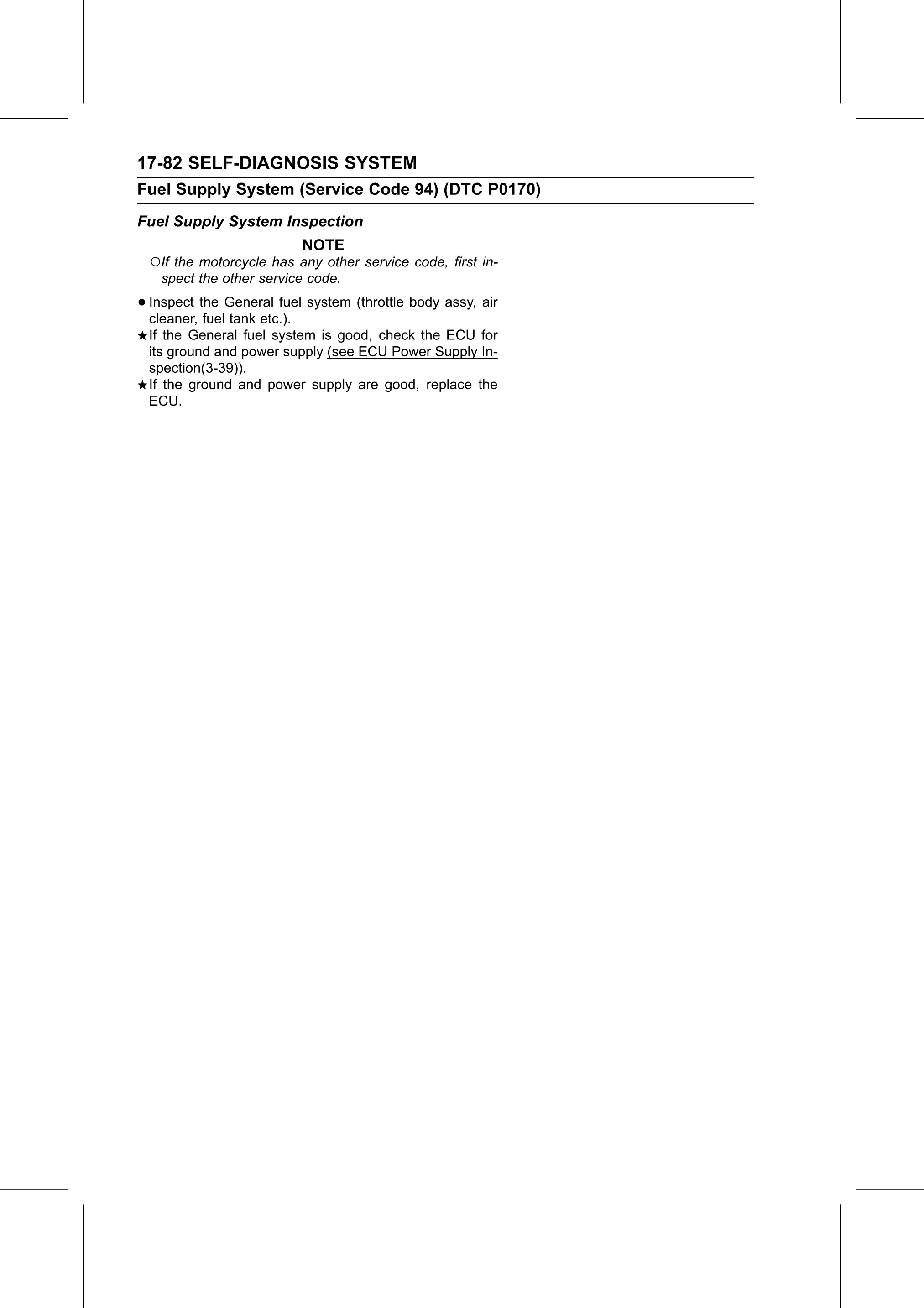 Service Manual (KLZ1000C) page 684 — Self-Diagnosis System › Fuel Supply System Inspection