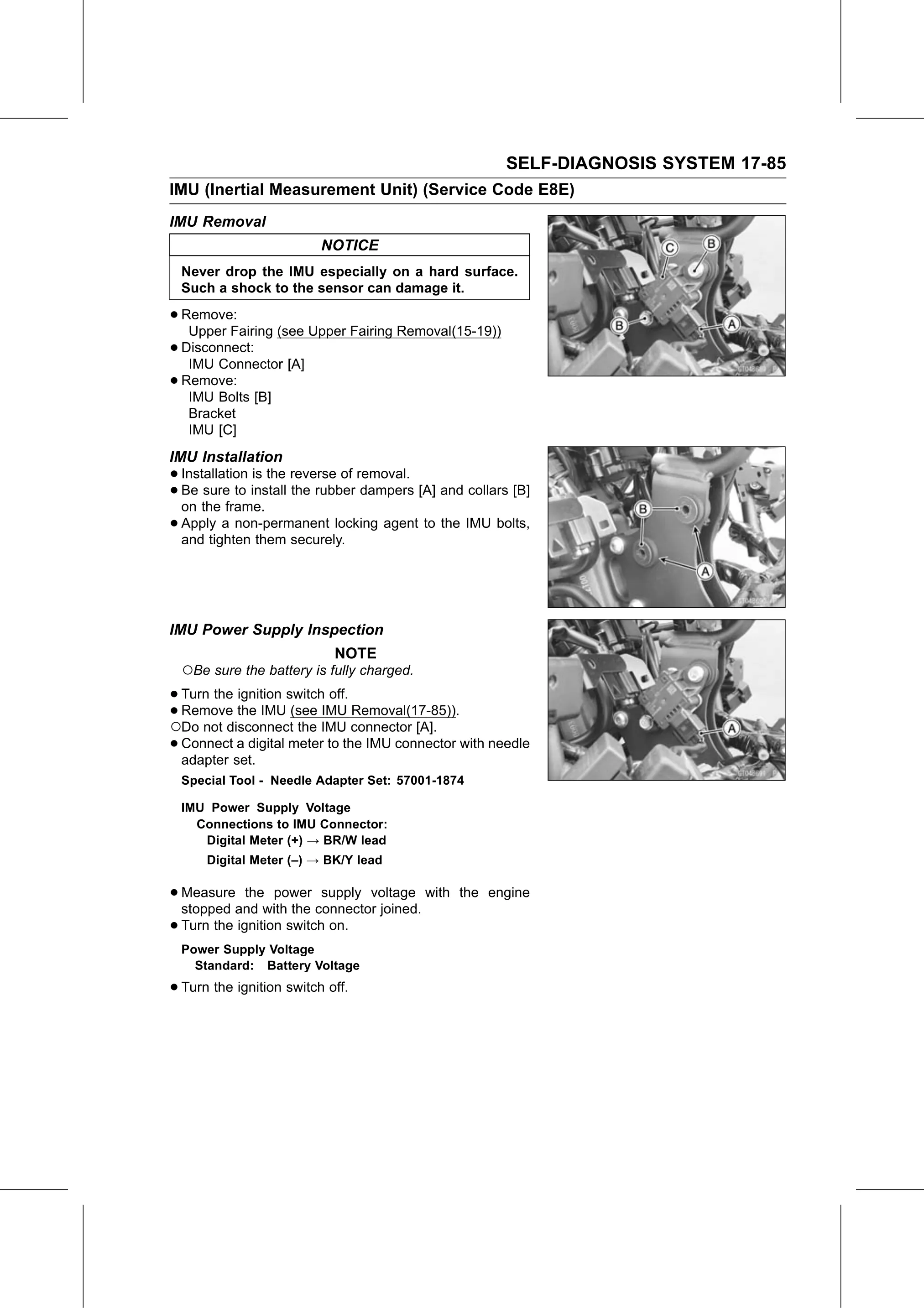 Service Manual (KLZ1000C) page 687 — Self-Diagnosis System › IMU Power Supply Inspection