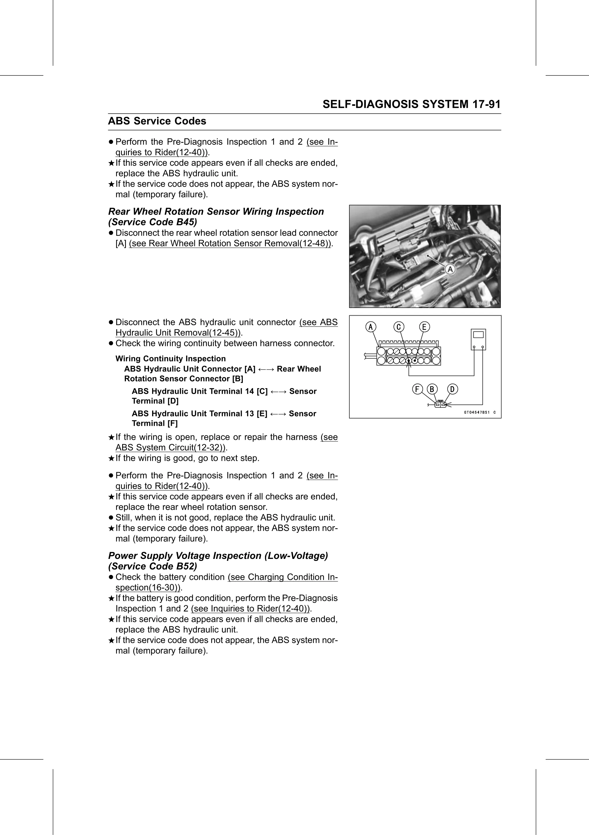 Service Manual (KLZ1000C) page 693 — Self-Diagnosis System › Power Supply Voltage Inspection (Low-Voltage) (Service Code B52)