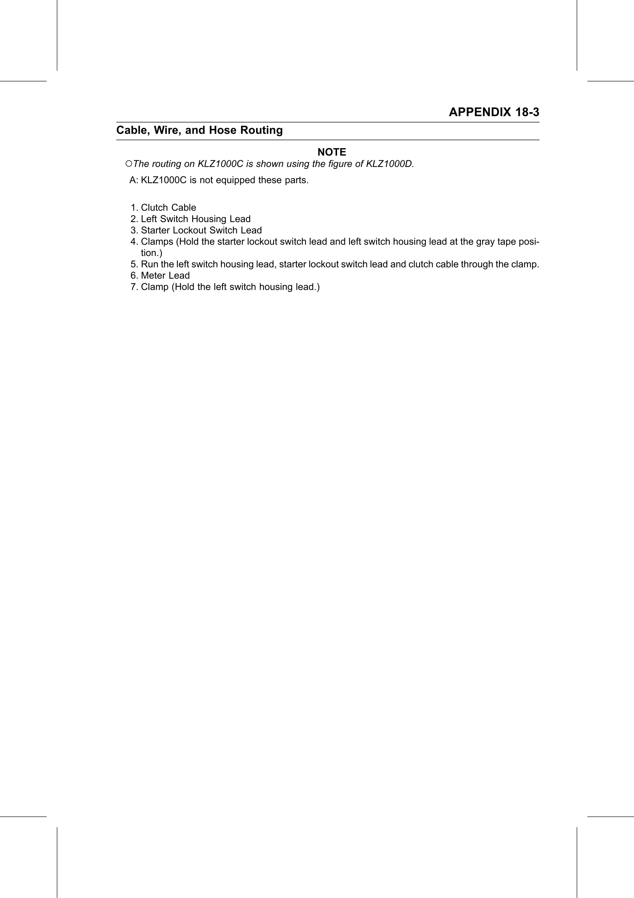 Service Manual (KLZ1000C) page 701 — Appendix › Cable, Wire, and Hose Routing