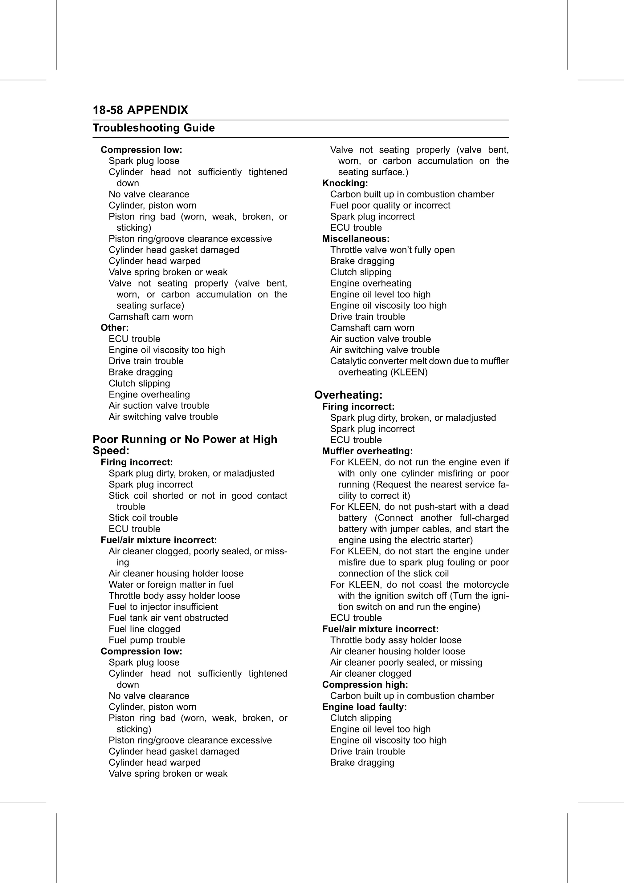 Service Manual (KLZ1000C) page 756 — Appendix › Troubleshooting Guide