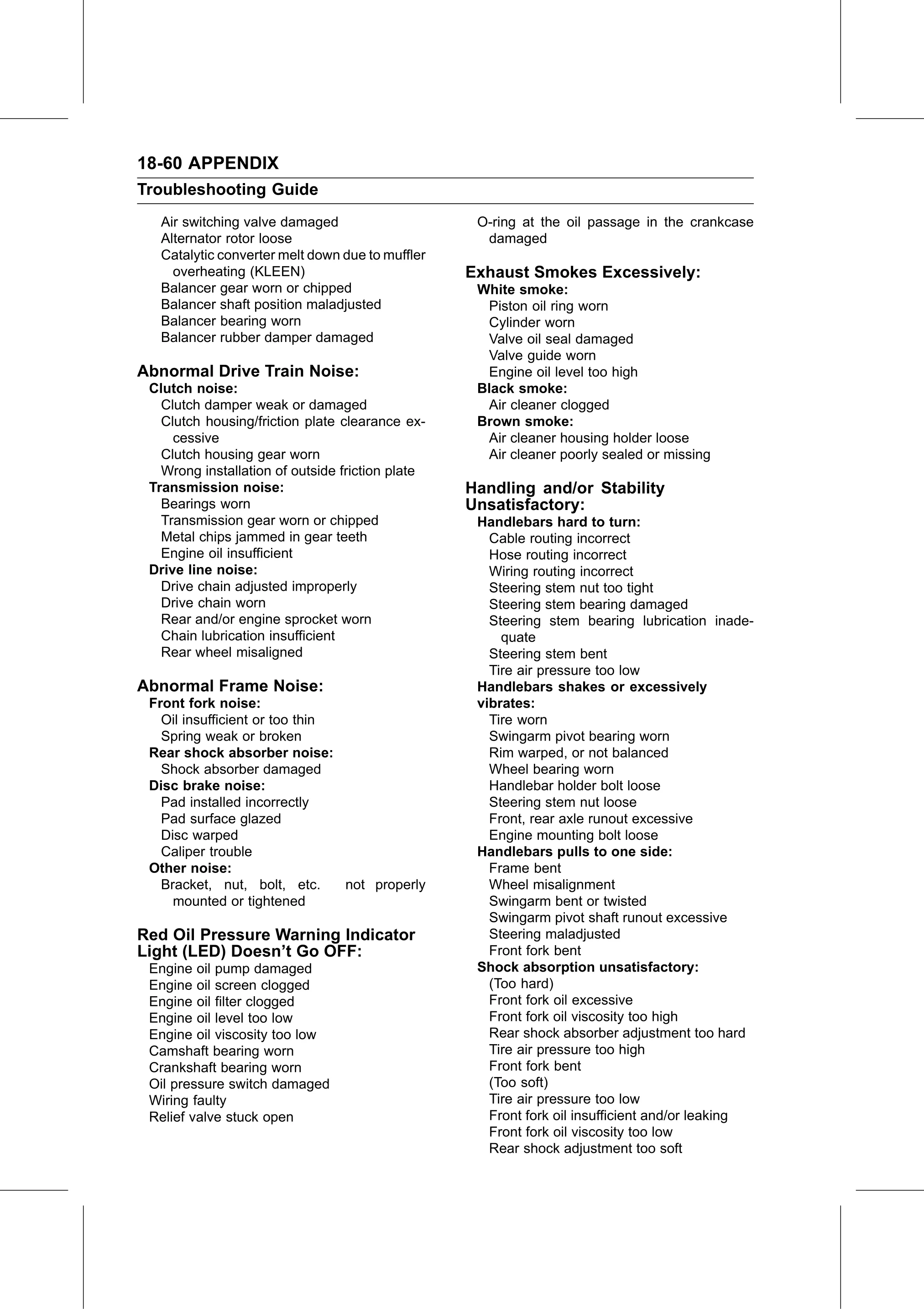 Service Manual (KLZ1000C) page 758 — Appendix › Troubleshooting Guide