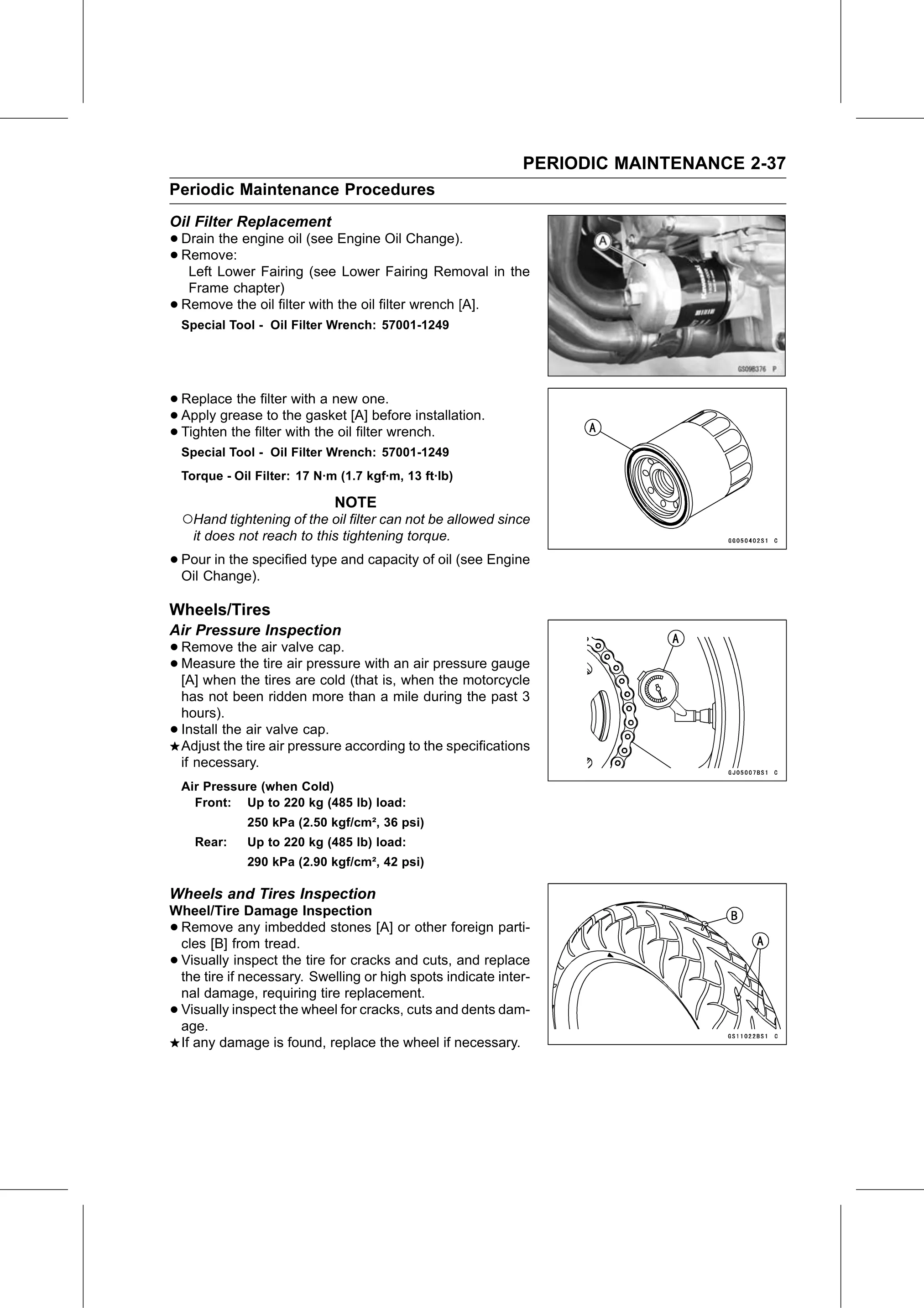 Service Manual page 59 — Periodic Maintenance › Wheels and Tires Inspection