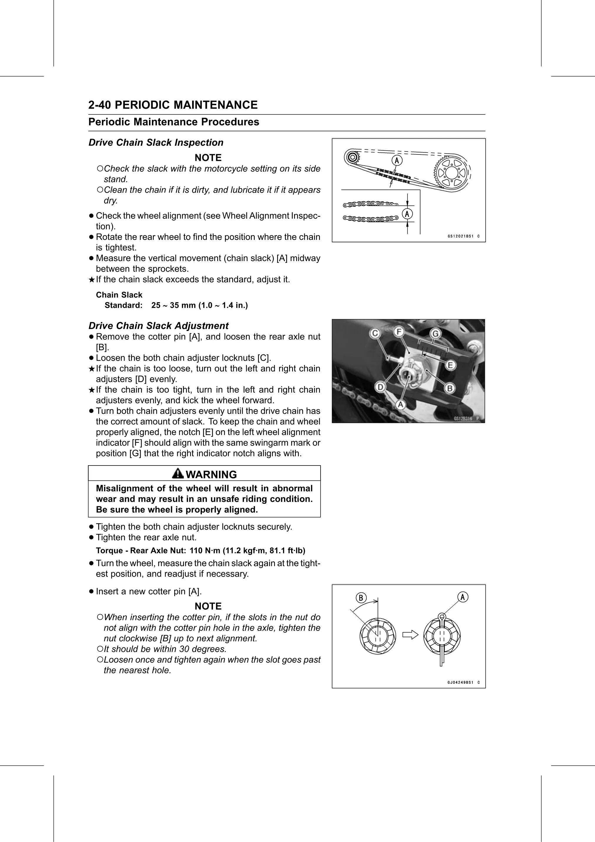 Service Manual page 62 — Periodic Maintenance › Drive Chain Slack Adjustment