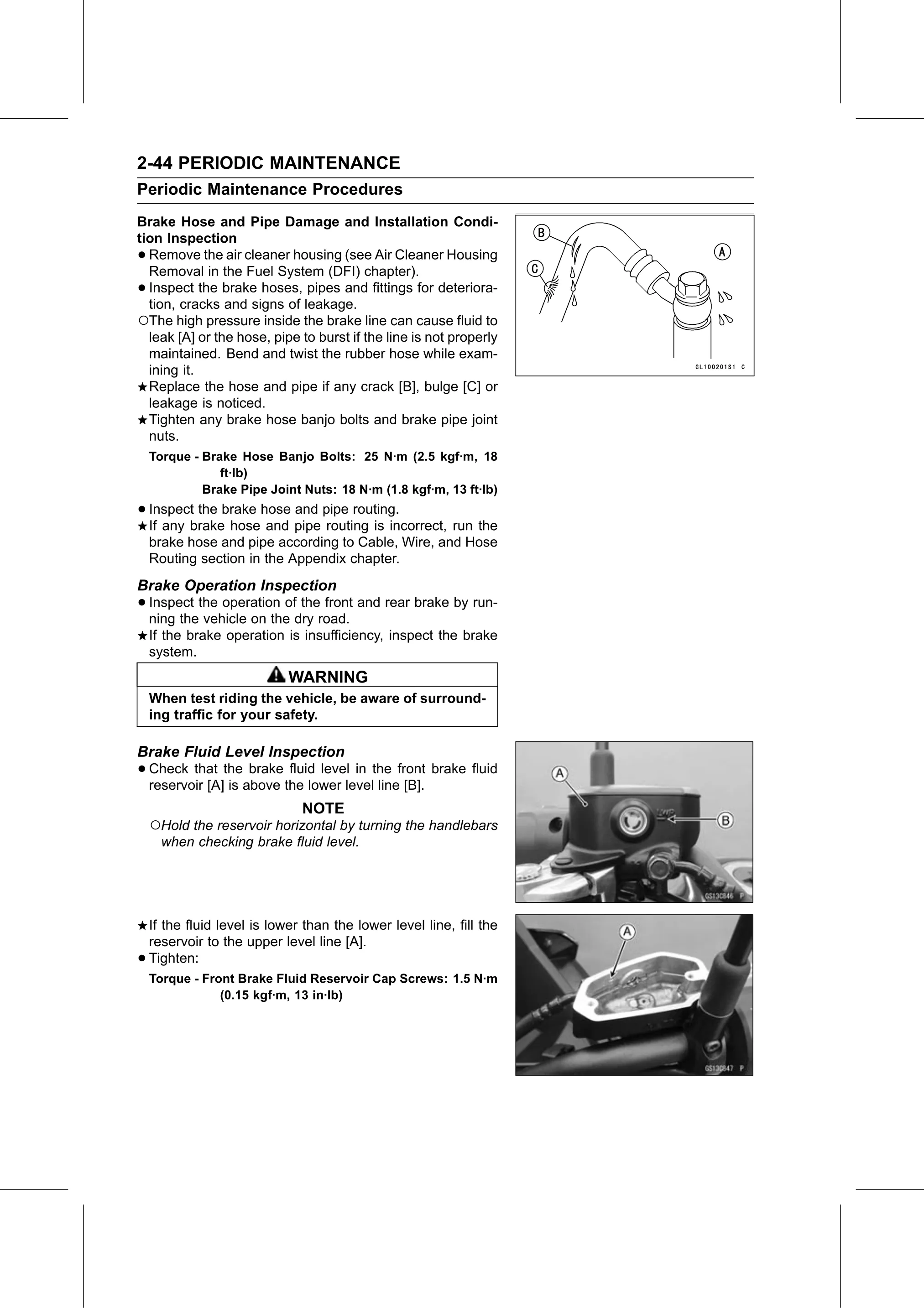 Service Manual page 66 — Periodic Maintenance › Brake Fluid Level Inspection