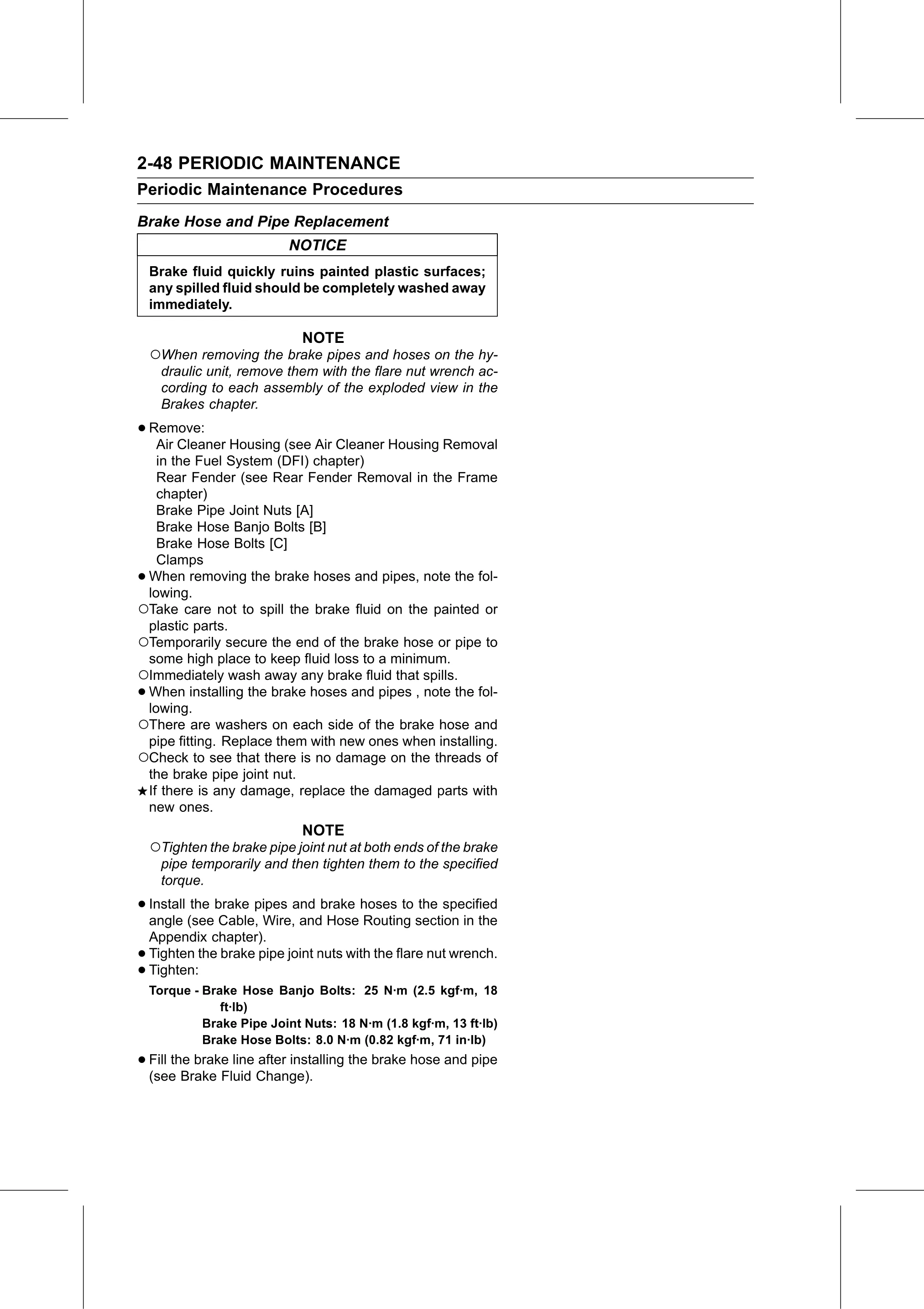 Service Manual page 70 — Periodic Maintenance › Brake Hose and Pipe Replacement